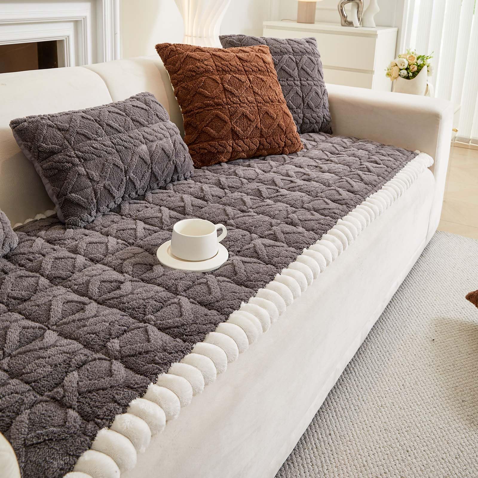 vctops Soft Plush Sofa Couch Cover Boho Geometric Pattern Sectional Sofa Cover Non Slip Washable Sofa Slipcover Furniture Protector for Kids Dogs Pets