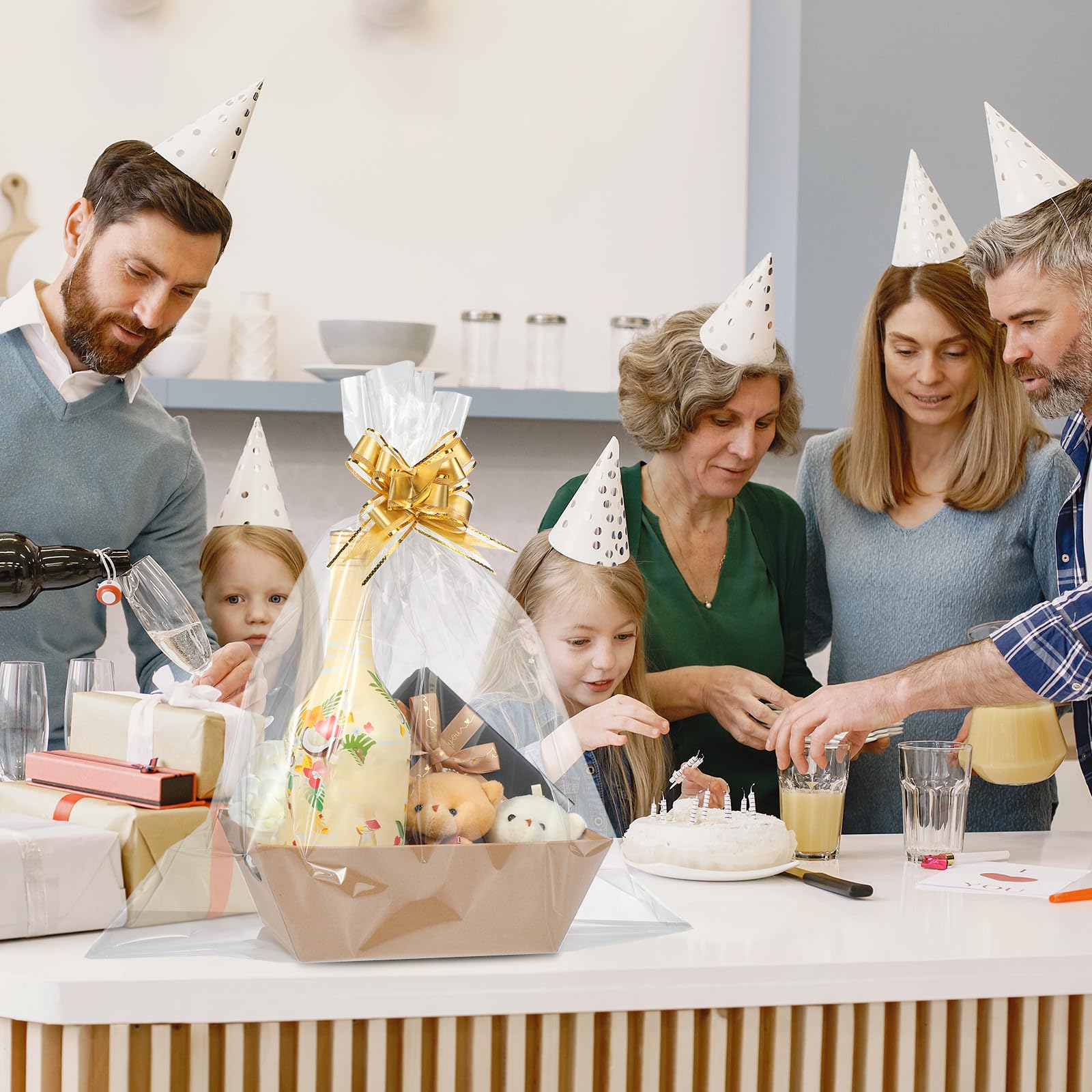 44 cesti regalo vuoti per regali Il kit include 12 cesti regalo vuoti 12 sacchetti di plastica per cesti regalo e 20 fiocchi d'oro per matrimoni, compleanni, ringraziamenti, feste di Natale