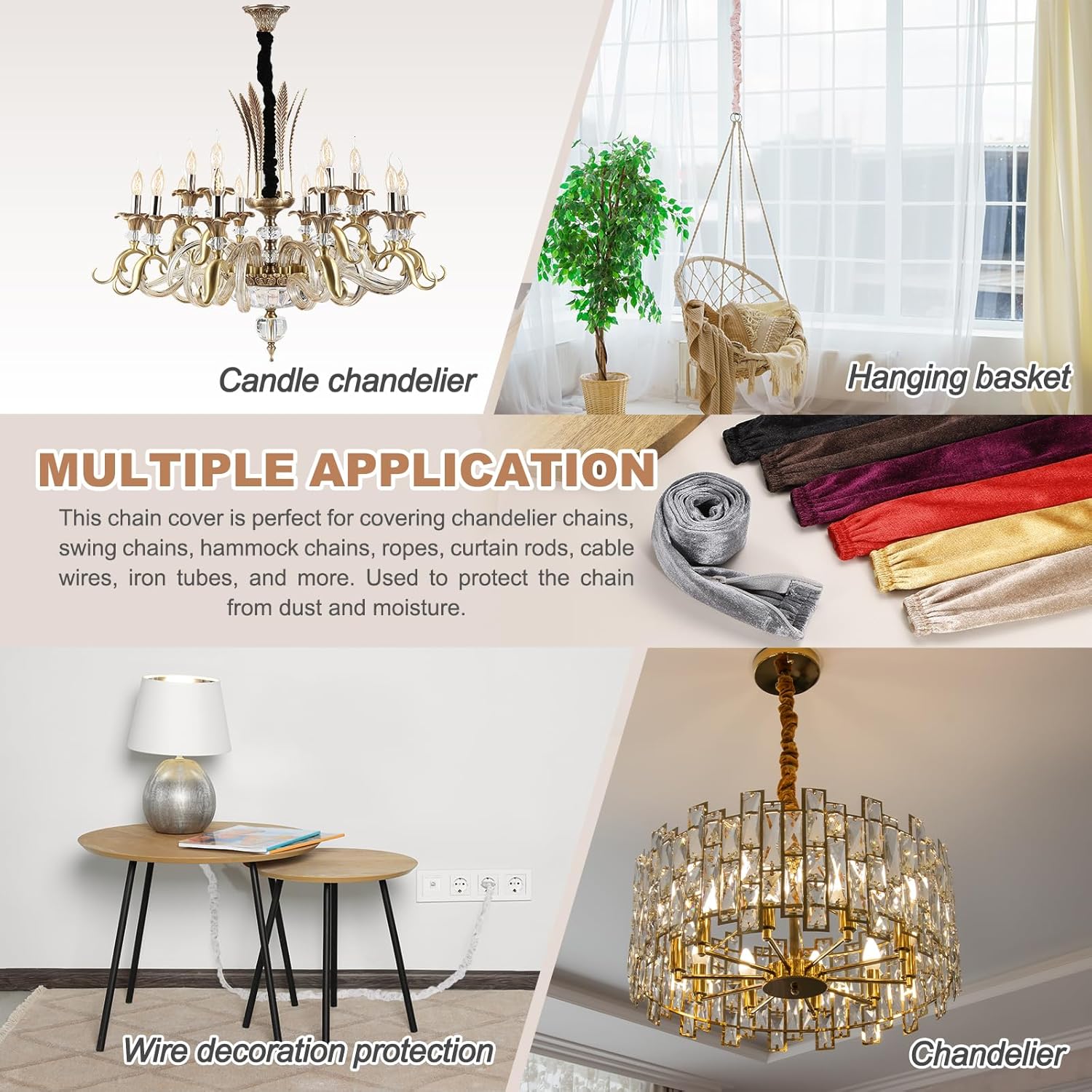 PATIKIL 2.6ft Chandelier Chain Cord Cover, 2 Pcs Velvet Cloth Fabric Chain Sleeve Decorative Cord Covers for Chandelier Wires Swing Cable, Zipper Style, Red