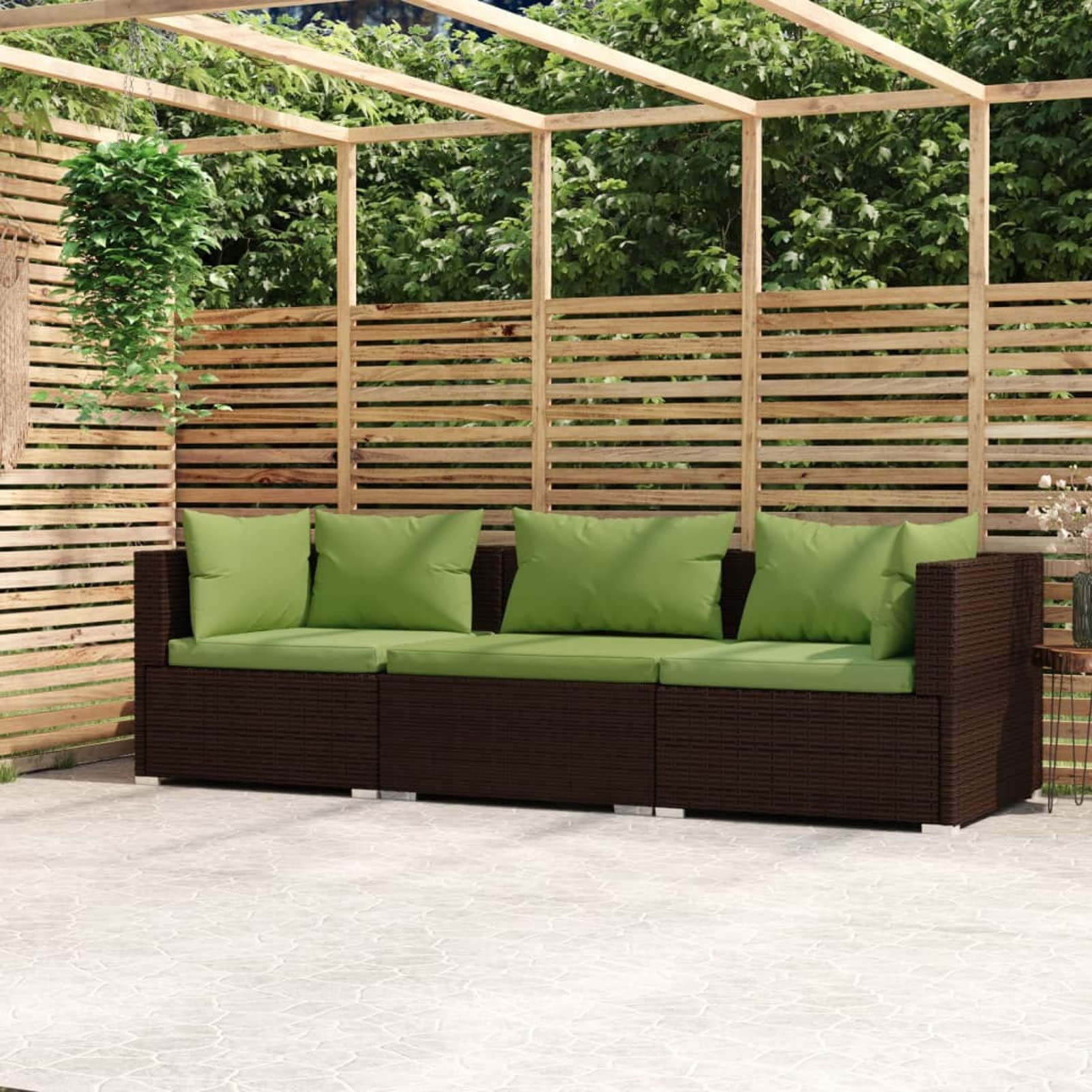 Gecheer Set 3 pz,Divani,da Giardino,per Esterno,3 Posti,in Polyrattan,Marrone,Divano 3 Posti da Giardino da Esterno,Salotto da Giardino,da Esterno,Divano Modulare,Divano in Polyrattan