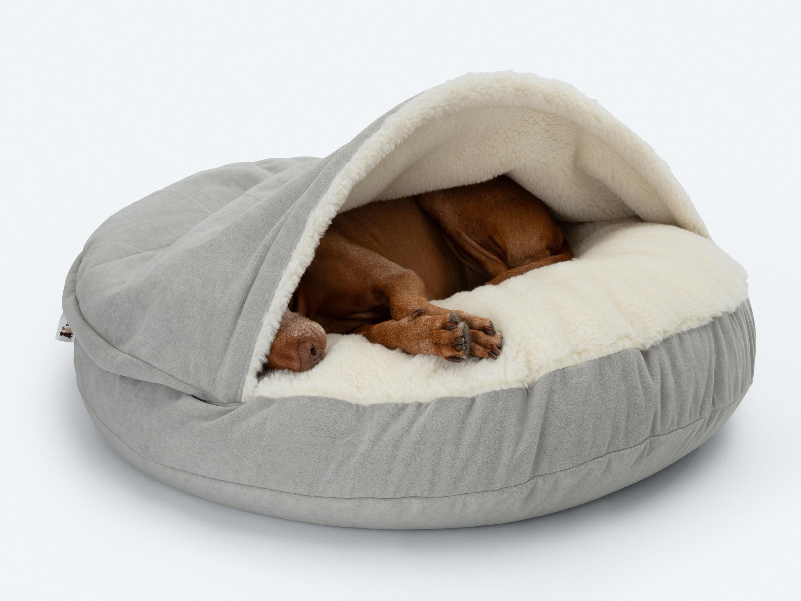 Premium Höhlen-Hundebett für mittelgroße Hunde, Größe M (85 cm), waschbar, austauschbare Teile, gemütlich, warmes Flauschiges Bett zum Liegen innen oder Oben | Hellbeige