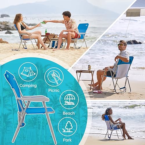 Miniatura 7 de #WEJOY Folding Beach Chair for Adults, Lightweight Beach Chair with Shoulder Straps, High Back Beach Chairs with Hard Armrest, Supports 300lbs for