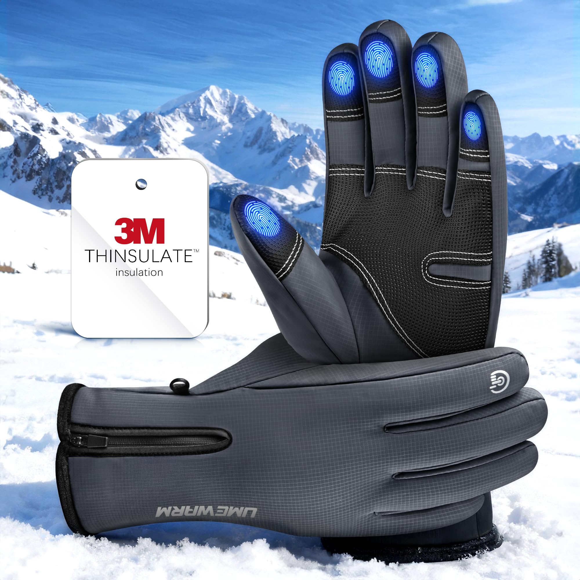 Winter Gloves Men Women Made with 3M Thinsalute, -20°F GEANI-TEX™ Waterproof Ski Gloves for Cold Weather, 5-Layer Thermal Snow Gloves, 10 Touchscreen