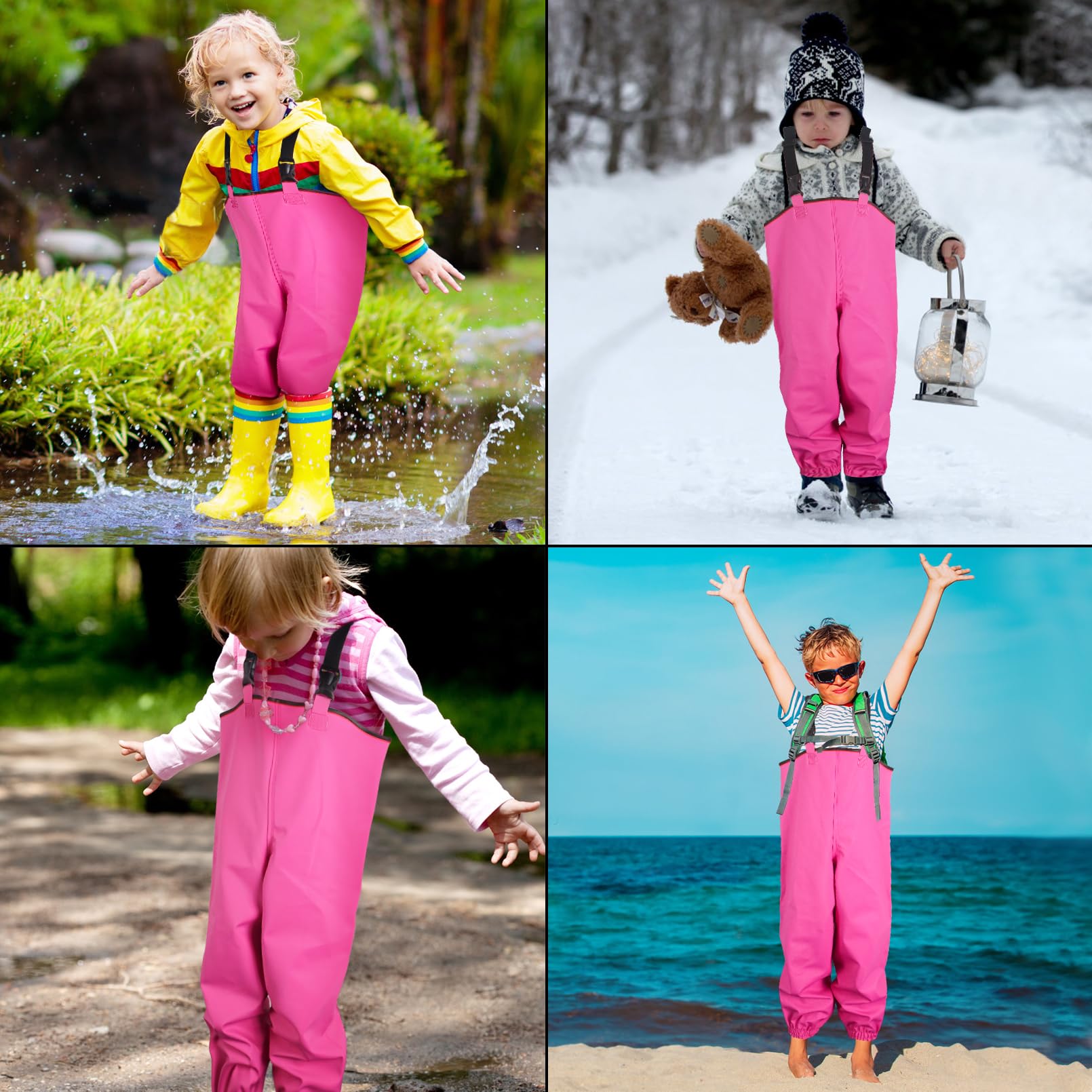 Luwint Pantalones de lluvia impermeables para niños, ligeros, para exteriores, pantalones de lluvia a prueba de suciedad, pantalones de nieve para niños y niñas