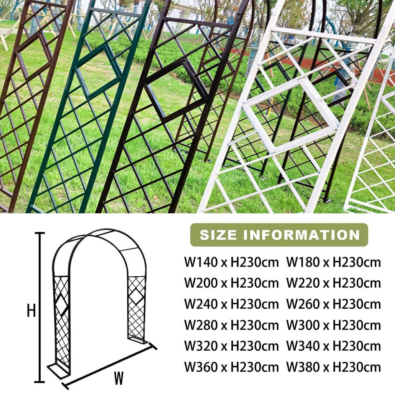 Generisch Heavy Duty Rosenbogen Metall Gartenbogen für Kletterpflanzen, Breite 140cm 160cm 180cm 200cm 220cm 240cm 260cm 280cm 300cm 320cm 340cm Torbogen Rankhilfe Rankgitter(Weiß,W280 X H230cm)