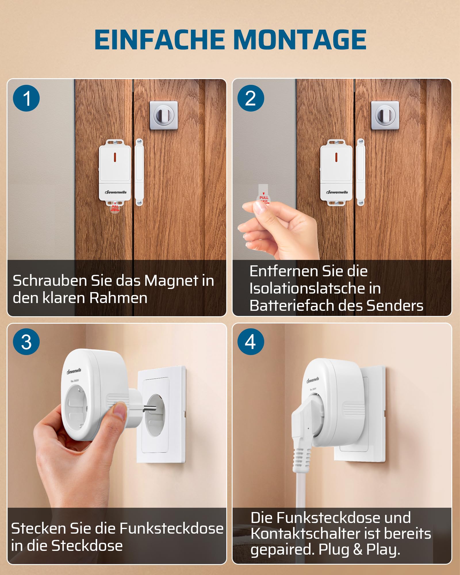 DEWENWILS Fensterkontaktschalter Dunstabzugshaube, Funk Abluftsteuerung mit Fenster-Magnetkontakt und Funksteckdose, Magnetischer Fensterkontaktschalter für Kamin, Dunstabzugshaube, Garage 16A/3680W
