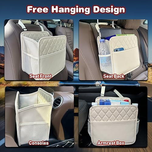 Miniatura 5 de Organizador de asiento trasero de automóvil mejorado con bolsillos de almacenamiento, organizador multiusos para colgar del automóvil, bolsa de Beige