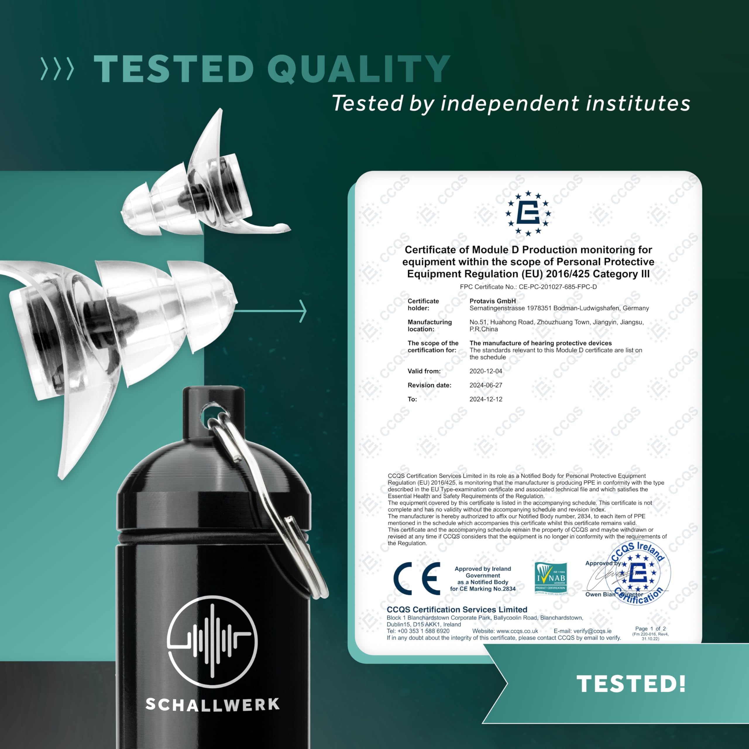 Schallwerk ® Strong+ Daily zatyczki do uszu – tłumią hałas i uzyskują jakość dźwięku – przezroczyste zatyczki do uszu, nadają się do muzyki, na co dzień, do pracy i nauki