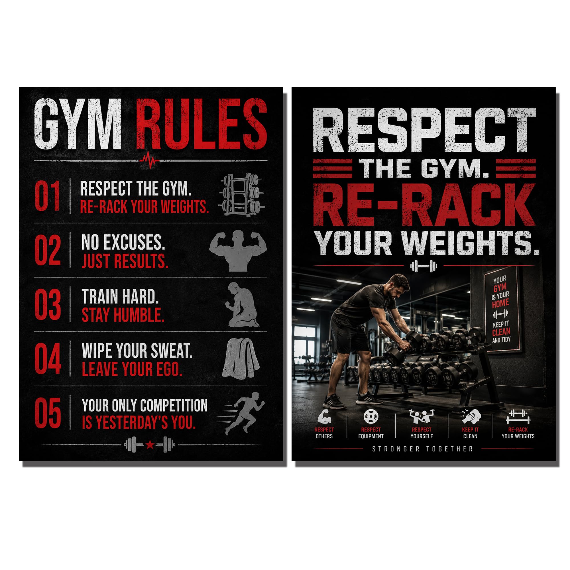 Gym Poster | Gym Rules and Re-Rack Your Weights Motivational Poster Stickers | Water Resistant, Fade Resistant | Self Adhesive Vinyl Decal |8x11 Inch | Pack of 2 Design-image-39