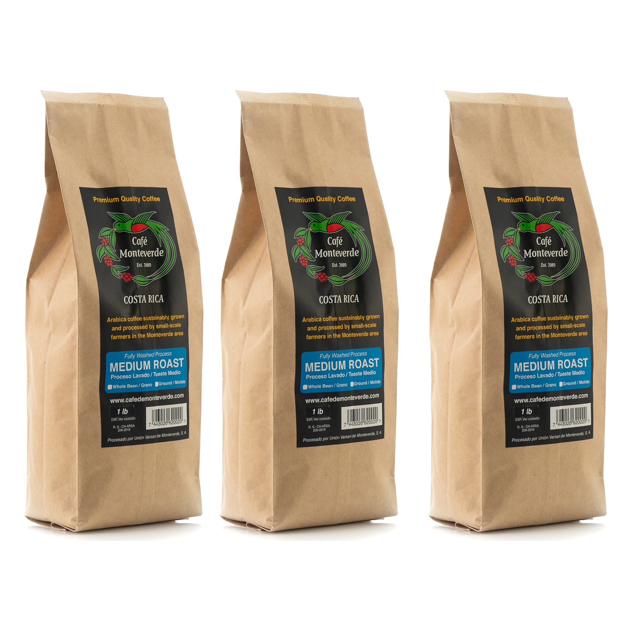 Cafe MonteverdeMedium Roast Coffee Bundle - Costa Rican Single Origin 100% Arabica Coffee - Whole Bean (3-pack).