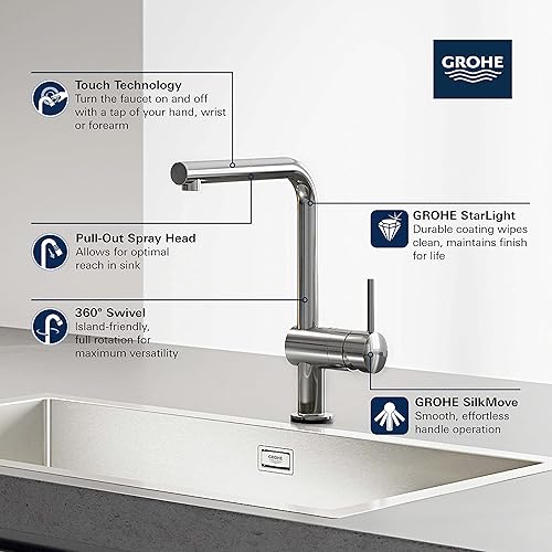Miniatura 3 de GROHE 30218DC1 Minta Grifo de cocina extraíble sin contacto Supersteel (acero inoxidable)