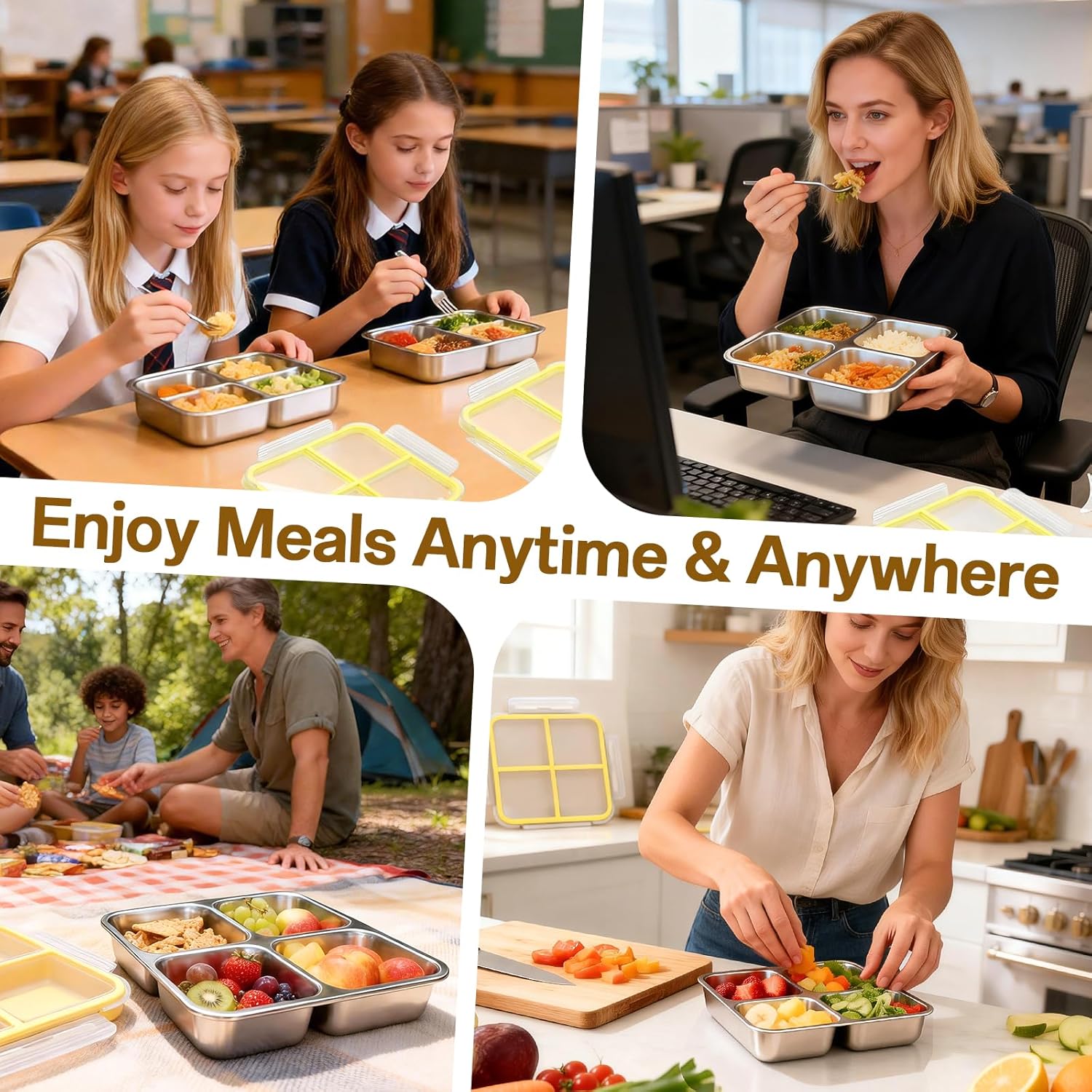 Stainless Steel Snack Containers, 4 Compartment Metal Bento Box with Lids Airtight, Reusable Snackle Boxes Meal Prep Lunch Container Leakproof Food Storage for Travel, Picnics, Work - Image 7