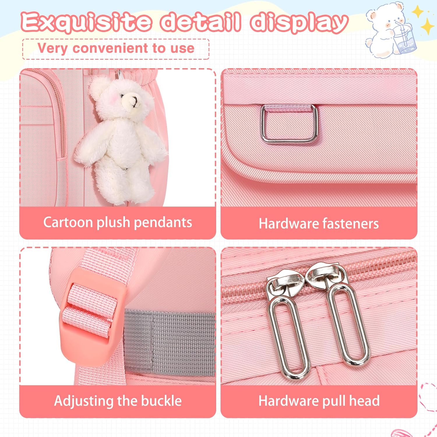 School Backpack for Kids Girls Cute Travel Backapck for College Women Men Casual Laptop Bookbag for Teen Student(Pink) - Image 4