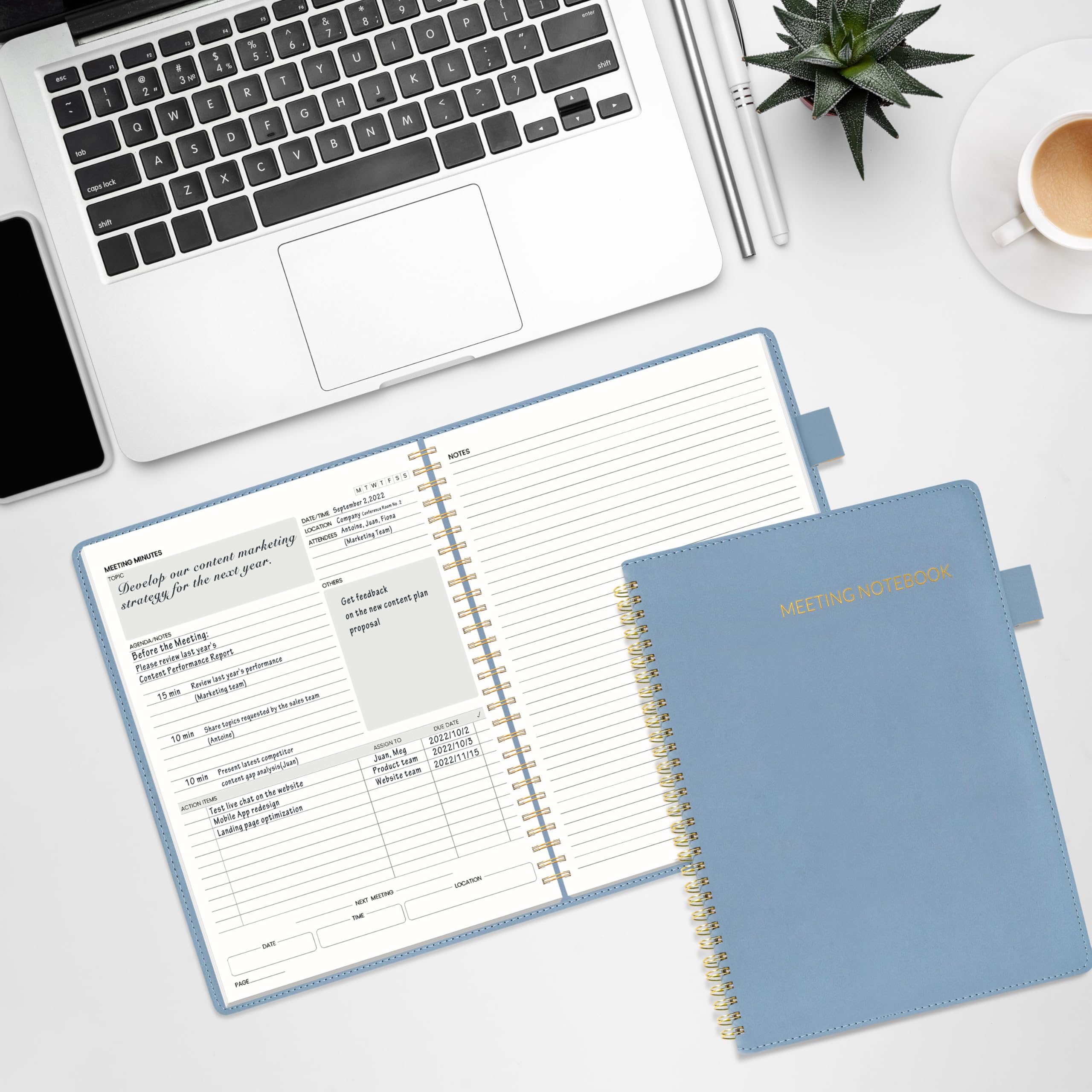 SUNEE Half Meeting Half Note - Taccuino professionale per lavoro, 19 x 25 cm, 160 pagine, formato B5, agenda a spirale, per donne e uomini, per prendere appunti, ufficio, con copertina in pelle vegana