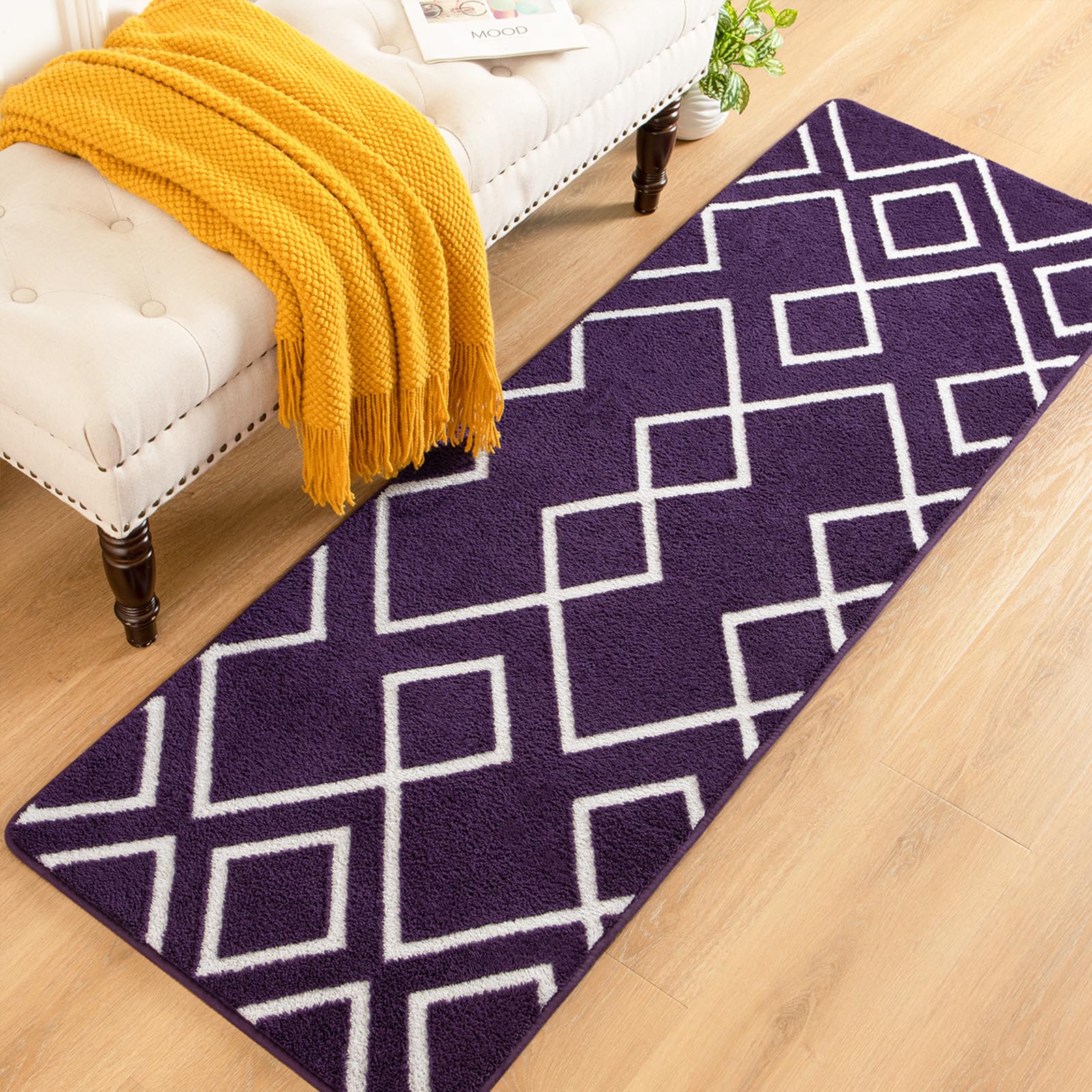 Rtizon Soft Runner Rug, 2x6Ft Moroccan Non-Slip Carpet for Bedroom, Geometric Small Area Rugs with Memory Foam for Living Room Office Bedside Dorm