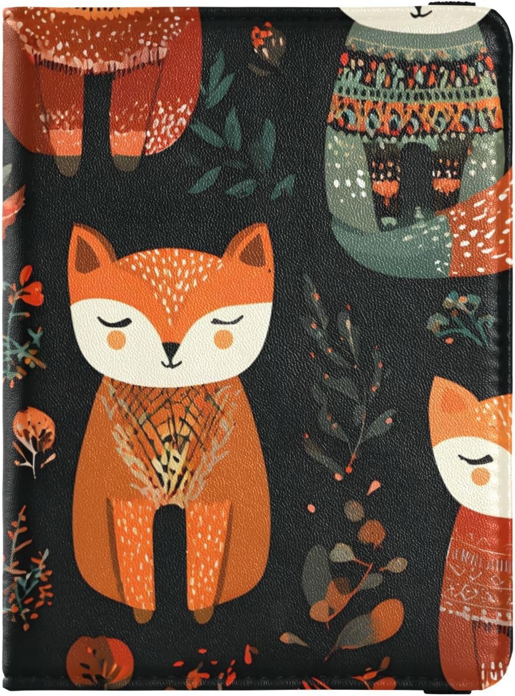 Personalized Vaccination Passport Holder Cute Foxes with Boho Patterns Passport Wallet Vaccine Card Case Protector Cover RFID Cover for Women Men - Image 1 of 7