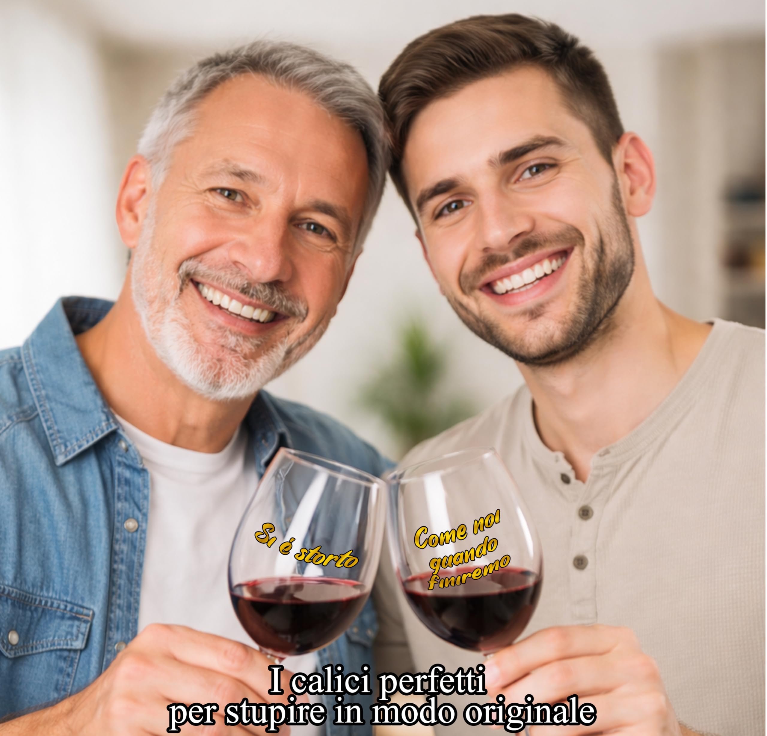 Coppia Calici Vino Personalizzati SI È STORTO - COME NOI QUANDO FINIREMO – 2 Bicchieri Storti Per Una Risata Prima Del Brindisi - Regalo Spiritoso Con Confezione Regalo Inclusa