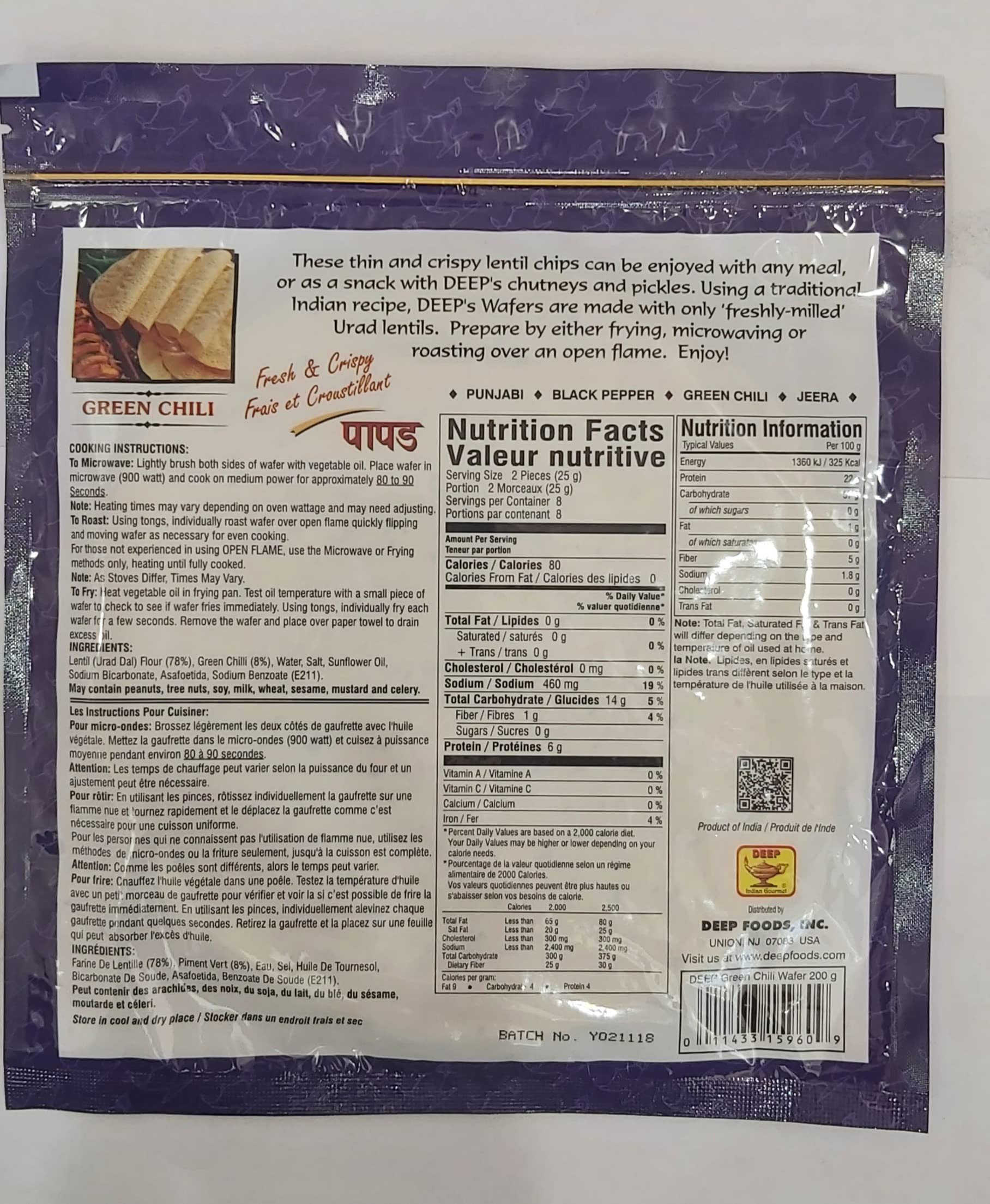 Deep,Green Chili, Papad -Pack of 3 (200 g.x 3) : Amazon.ca