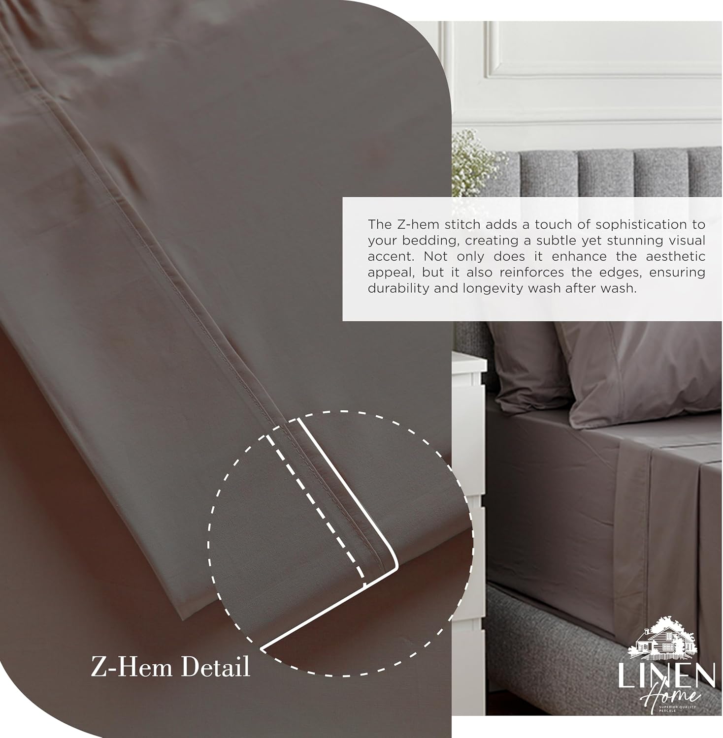  100% Cotton Percale Sheets Twin Size Pack of 2, Charcoal, Deep Pocket, 6 Pieces Set- 2 Flat, 2 Fitted and 2 Pillowcases, Crisp Cool and Long Staple Strong Bed  thumbnail