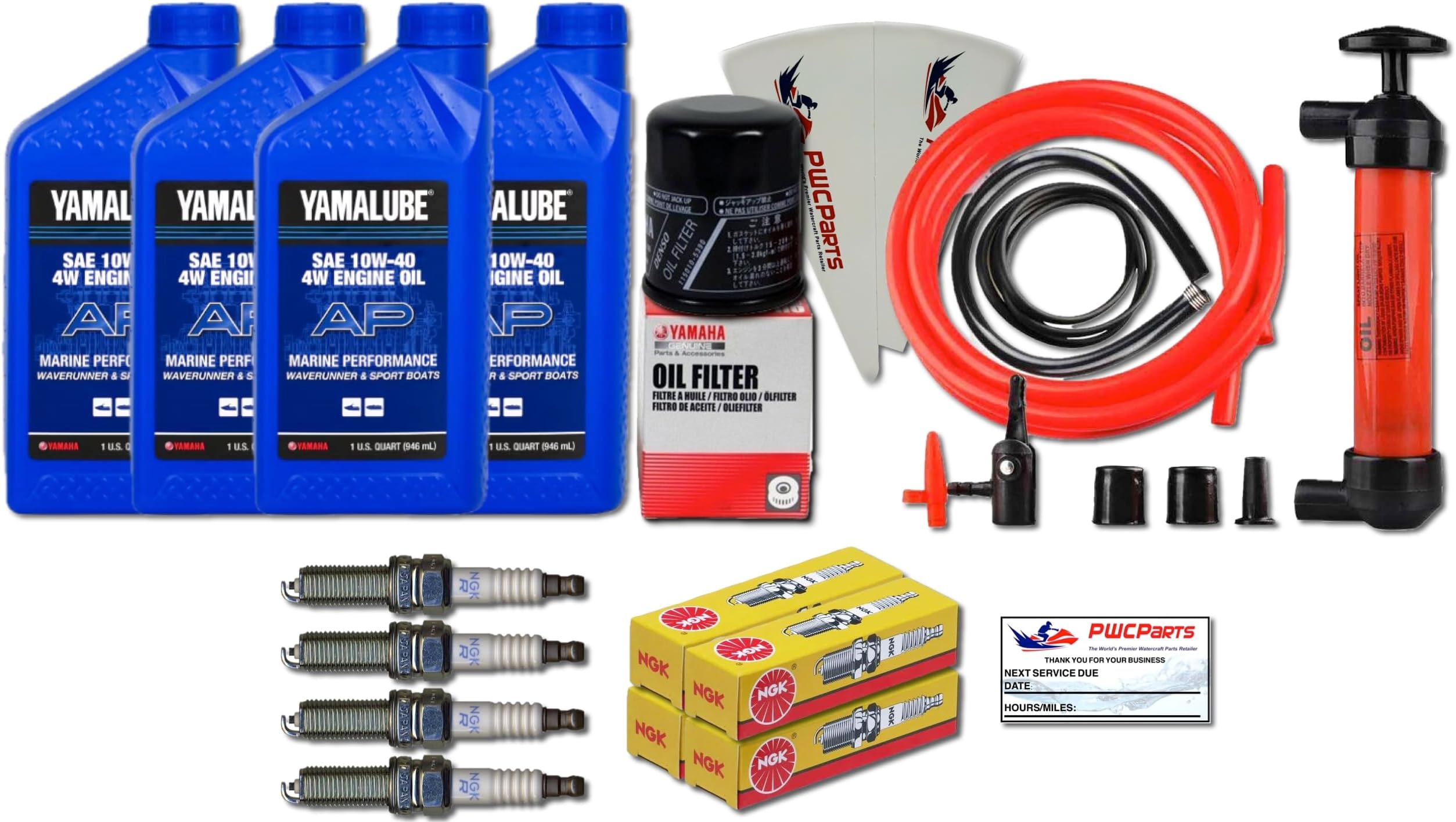 SVHO 1.8L WaveRunner Oil Change Kit w/Filter Fits YAMAHA FX-SVHO FZR-SVHO FZS-SVHO GP1800 GP1800R 69J-13440-03-00 NGK Spark Plugs & Deluxe PWC Oil Extractor Fluid Removal Pump Maintenance Kit