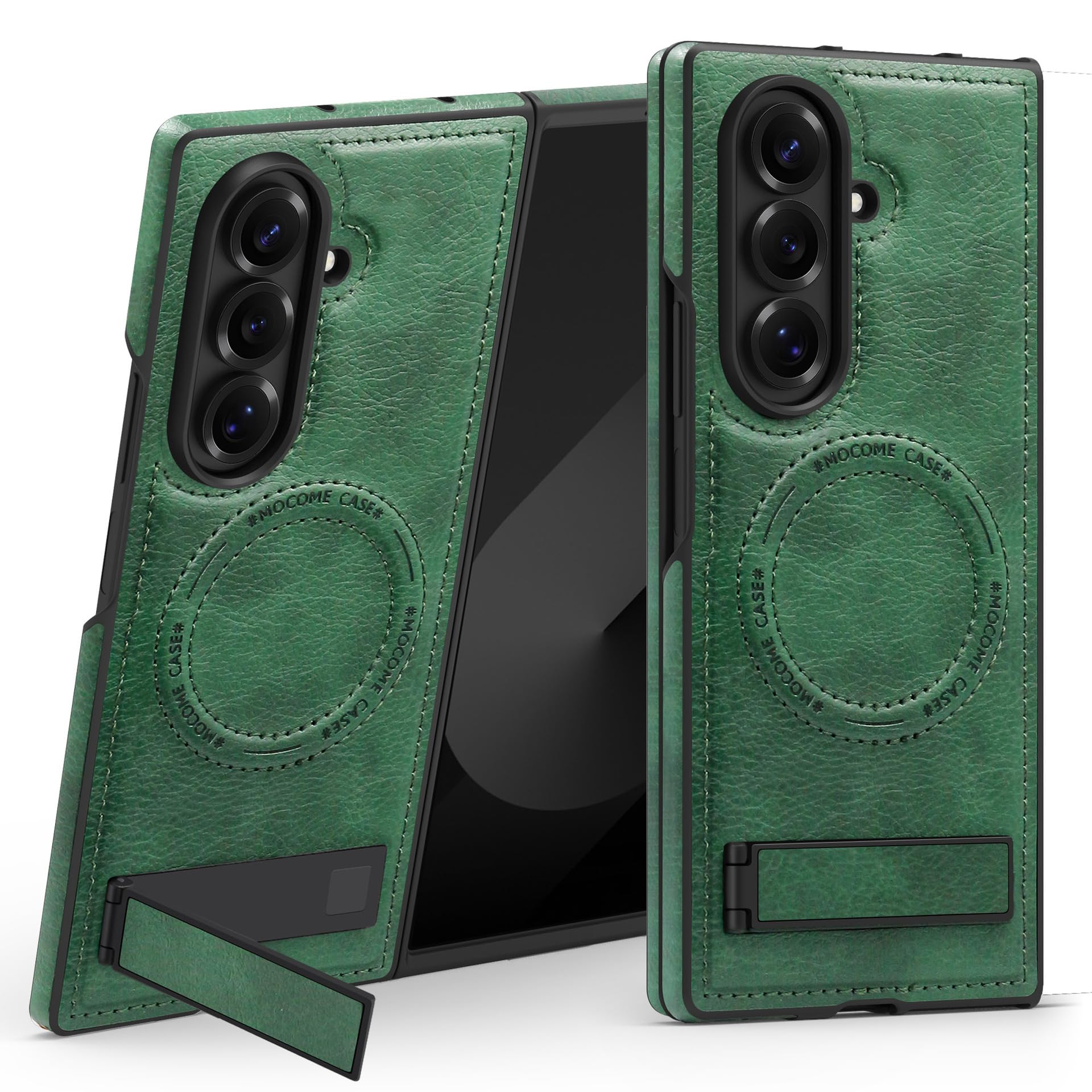 Custodia In Pelle For Samsung Galaxy Z Fold 8 Ultra, Cavalletto Sottile Guscio In Piedi Cover Magnetica Anti-Caduta For Telefono Vintage Ricarica Wireless(Green)