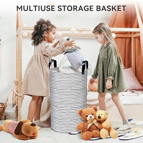 Miniatura 7 de Paquete de 2 cestas grandes para la ropa sucia de 60 litros, cesta independiente con mango de cuero duradero, grueso, impermeable, plegable, con