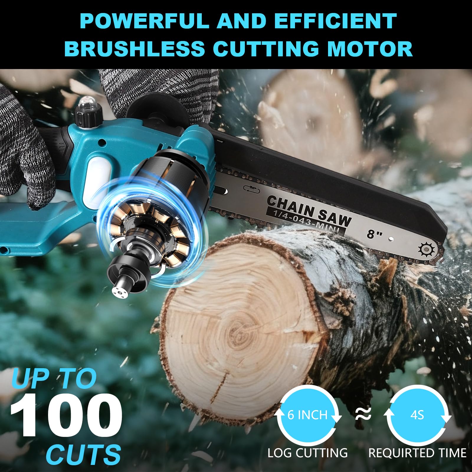 Motosierra telescópica y mini motosierra, 8 pulgadas, motosierra, perca extensible hasta 6-16 pies, 2 x 4000 mAh baterías de poda eléctrica para árboles (azul)