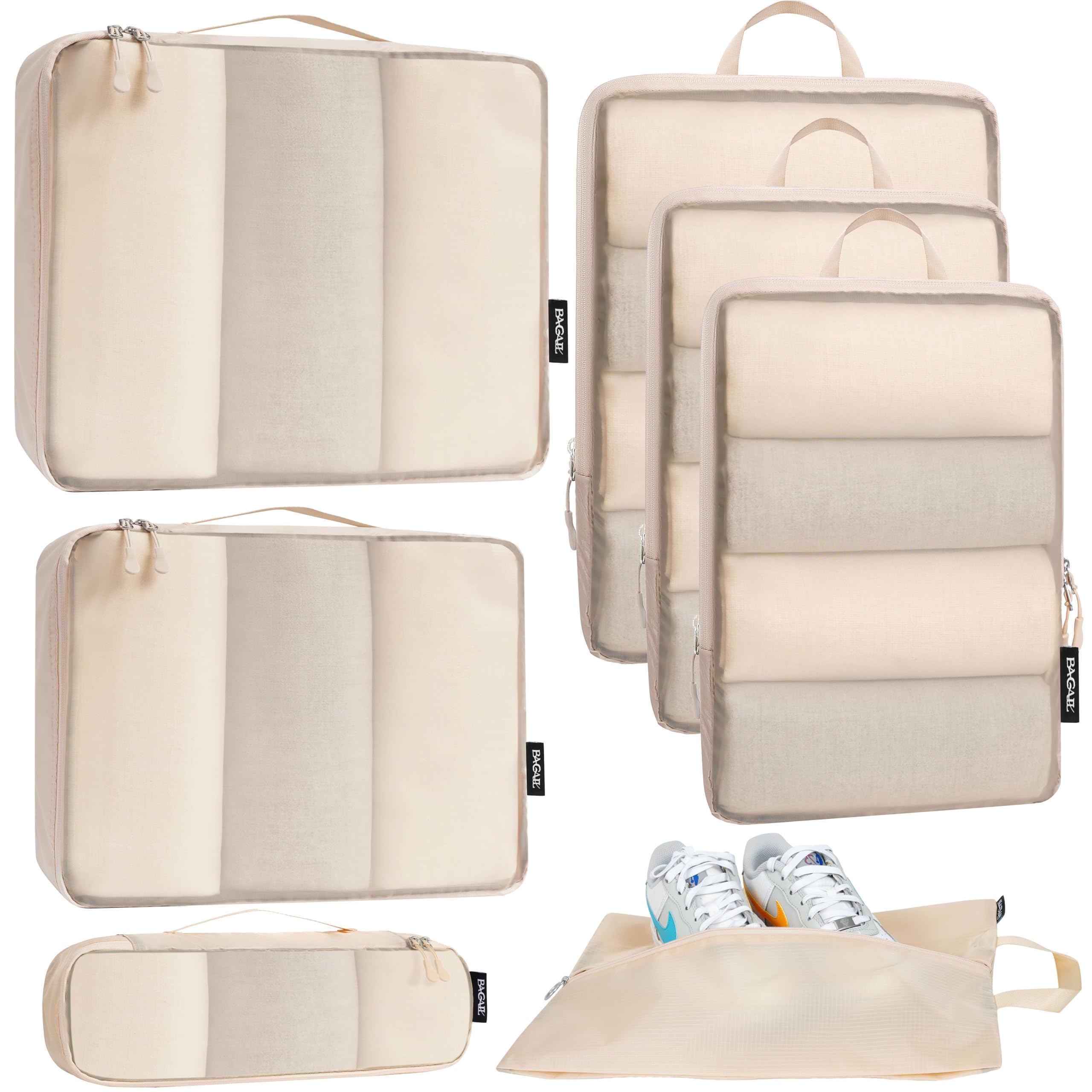 Bagail Ultralight Packing Cubes 7 Set, 3 Compression Packing Cubes 3 Packing Organizers with 1 Shoe Bag