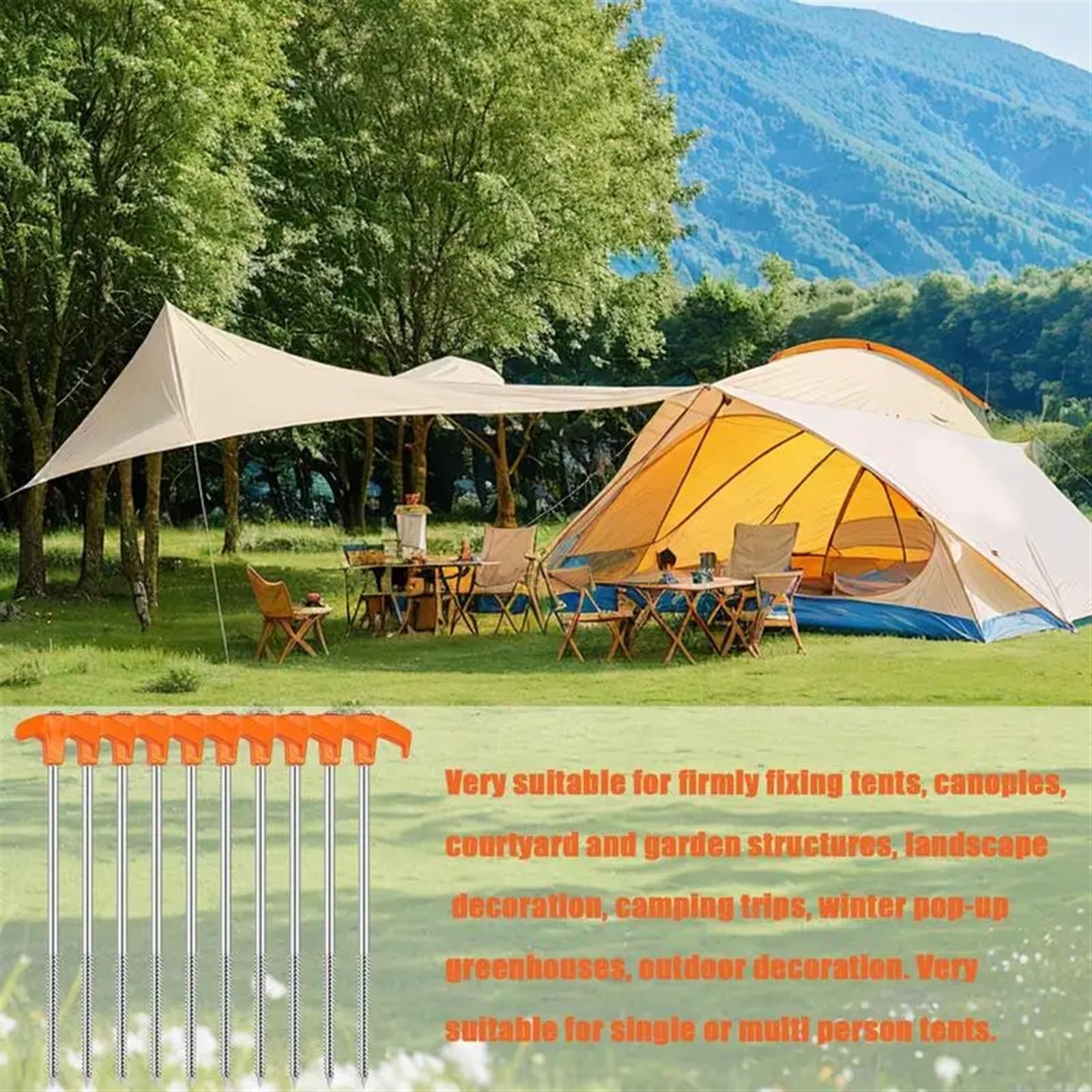 Piquets De Tente Piquets de Tente en métal Robustes, piquets de Tente à Clous for Sol de Camping en Plein air, auvent de Mariage pour Le Camping Et L'ExtéRieur(7x300mm)