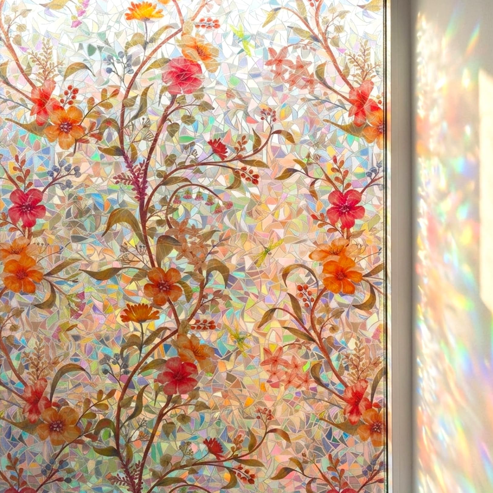 Film électrostatique pour fenêtre de porte - Motif fleurs rouges - Contrôle de la chaleur - Anti-UV - Pour la maison et le bureau - 60 x 300 cm