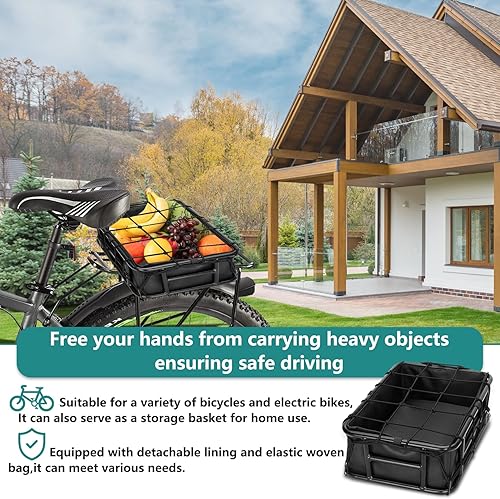 Miniatura 4 de Upgraded Rear Bike Basket with Cargo Net and Black Thickened Liner,Universal Bike and Electric Bike Rear Basket,Same Day Shipping - 2 Year Warranty
