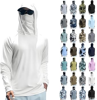 Sun Protection Fishing Shirts with Mask UPF 50+ Long Sleeve UV Protection Quick Dry Rash Guard Hiking Cooling Shirts