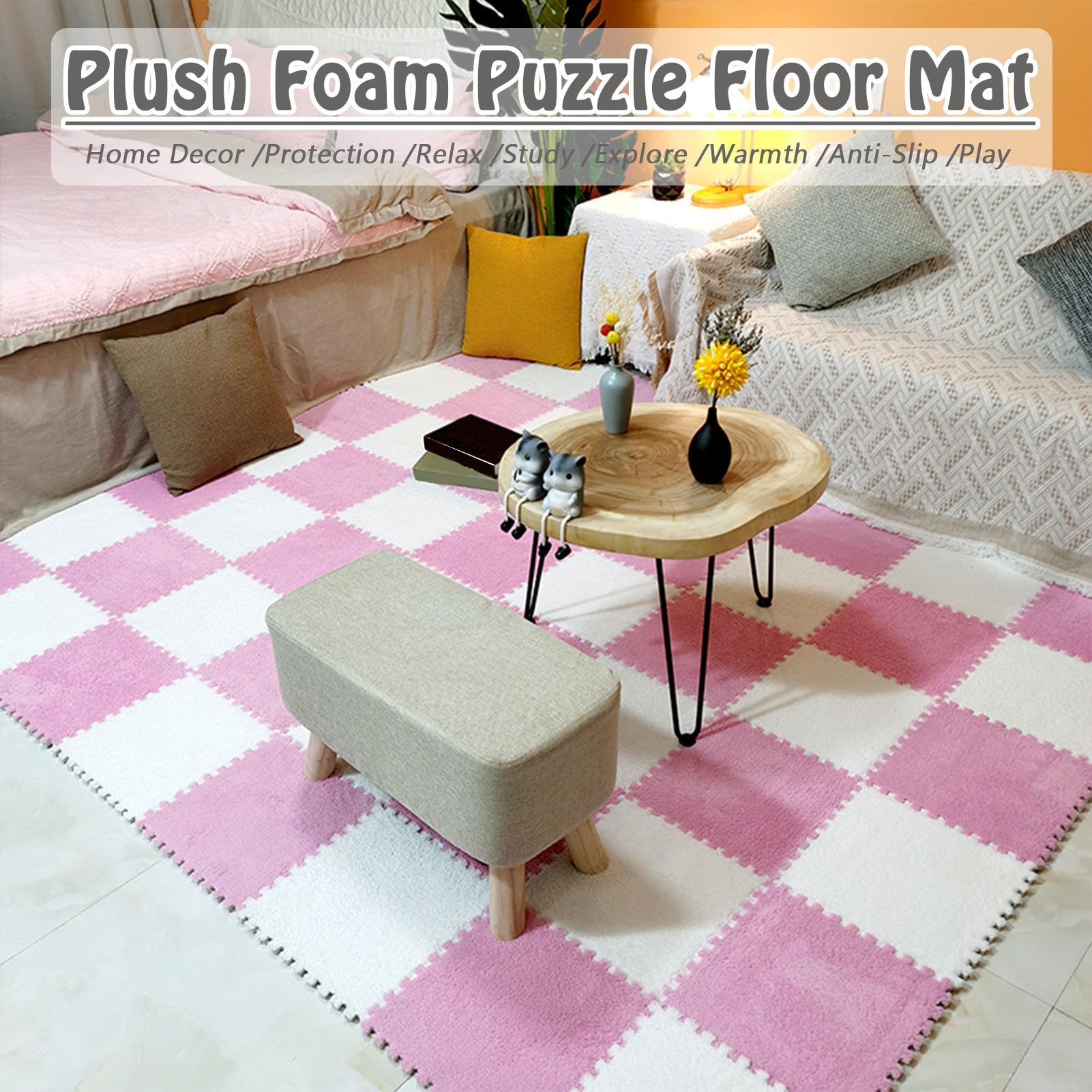 Płytki dywanowe Fluffy, 200 szt. Pluszowa mata podłogowa z pianki, układane płytki 11,8 x, cala, różne grubości, wielokolorowe(Grey,0.39 inch)