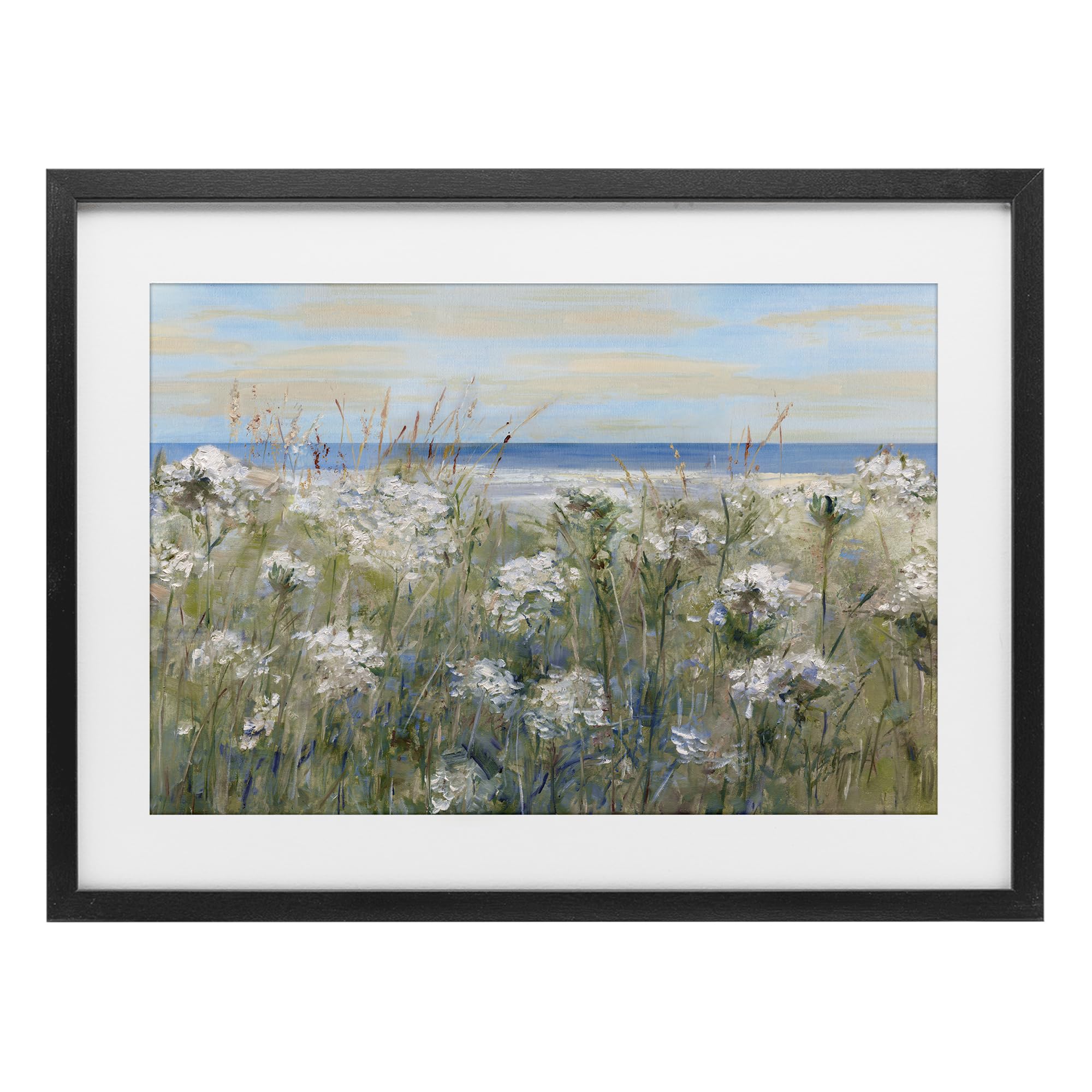 Stupell Industries Midnight Black (Textured) Impressionist Seaside Meadow Floral, 14 X 20 Inch Framed Print Under Glass