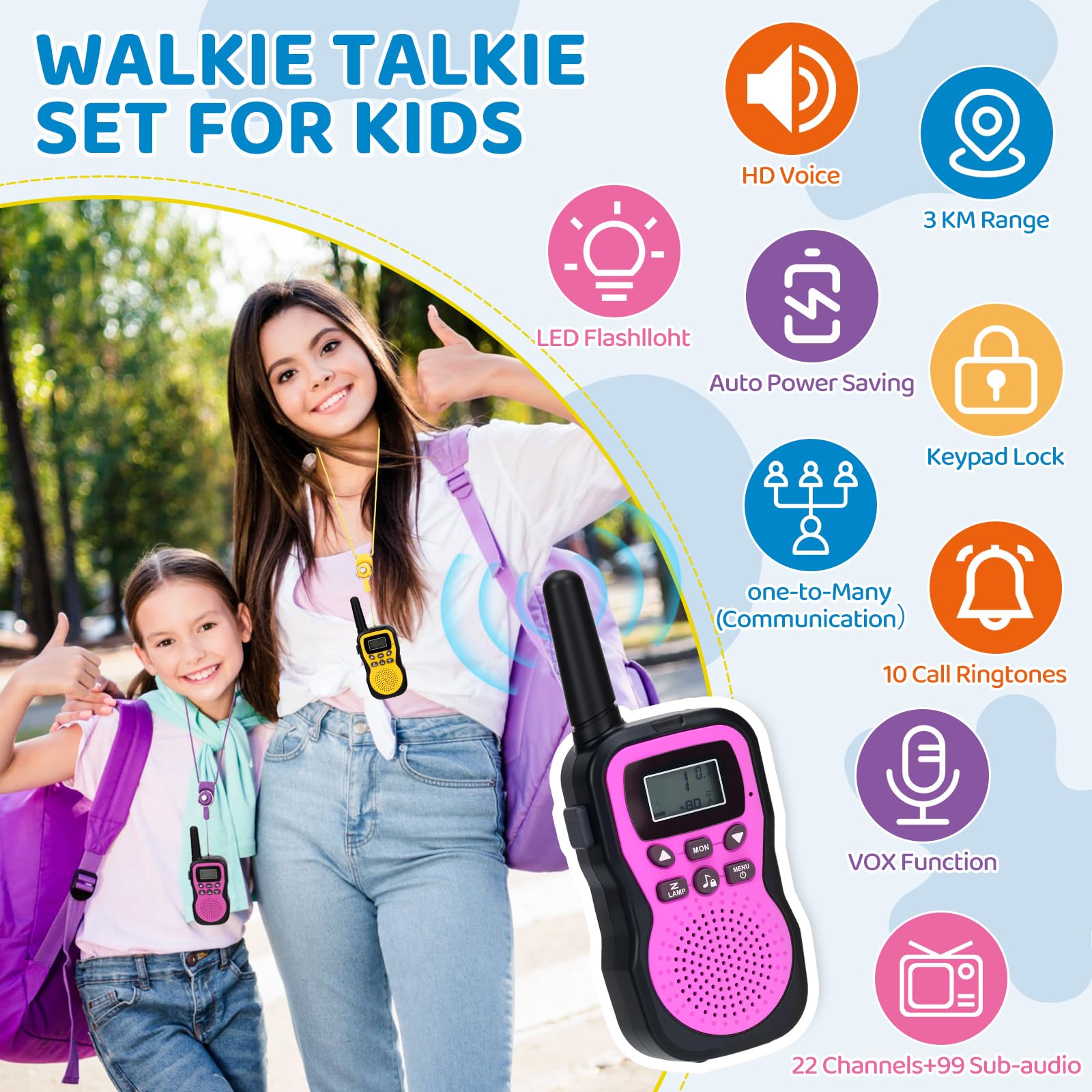 Walkie Talkie Bambini 3 Pezzi,Walkie-Talkie Bambini Ricaricabili,Walkie Talkie Ricaricabile con Batteria,Walkie Talkie Ricaricabile a Lungo per 3-12 Anni Ragazzi e Ragazze,Campeggio