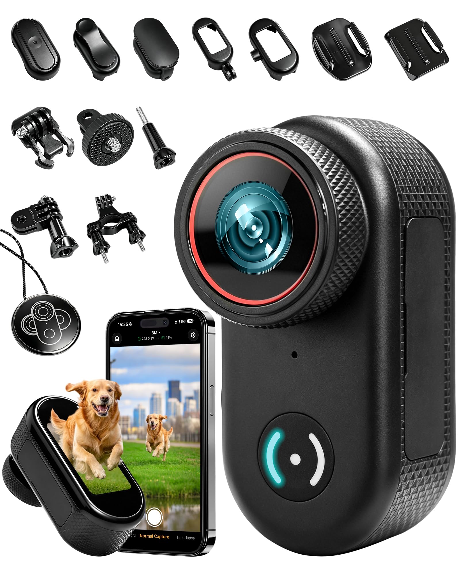Mini Action Cam 4K, 1,47 Zoll Display Vlog Kamera mit WLAN | BodyCam Körperkamera, 140° Weitwinkel Motorrad Kamera, Helmkamera, Magnetische Vlogging Kamera für Radfahren, Haustiere