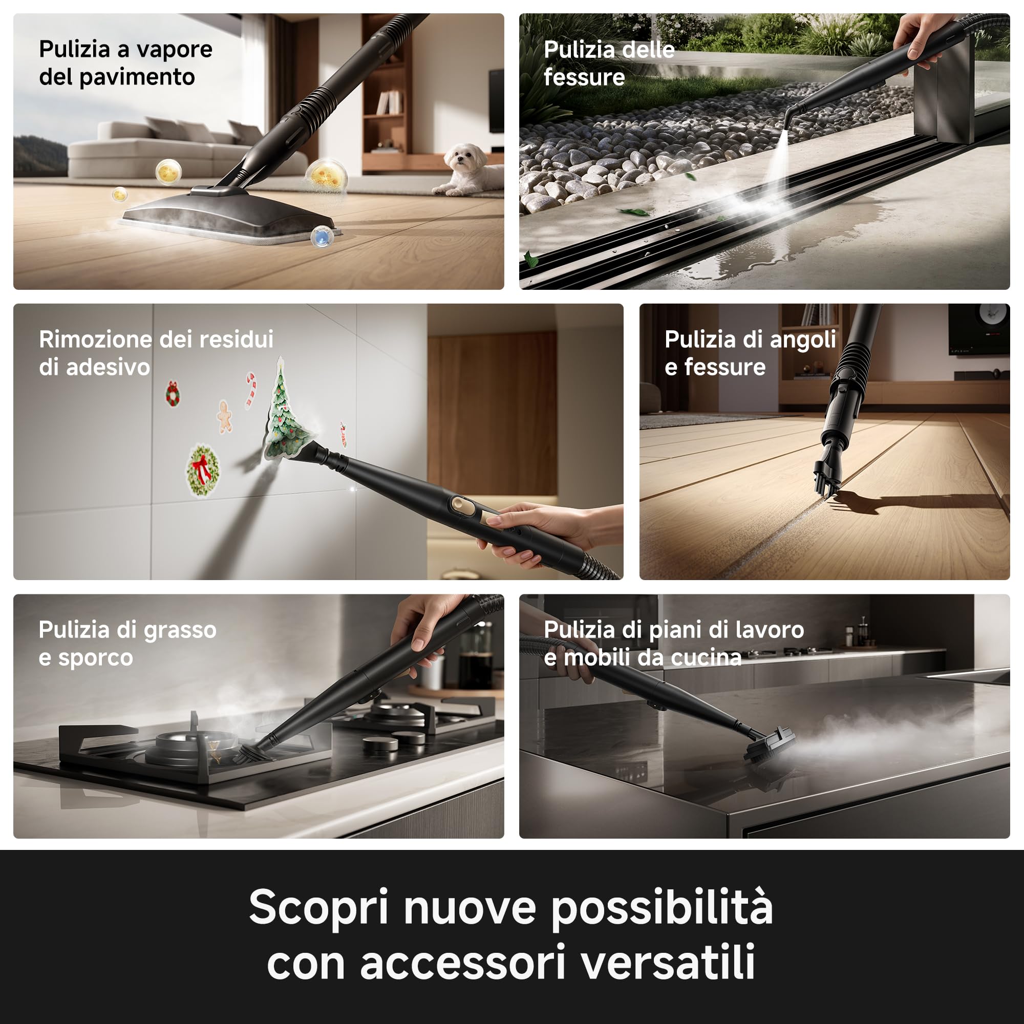 MOVA S10 Pulitore a vapore multiuso con 9 accessori, vapore surriscaldato, potenza di aspirazione di 16000 Pa, umidità residua ≤5%, elimina il 99,99% di batteri e acari, pulizia senza prodotti chimici