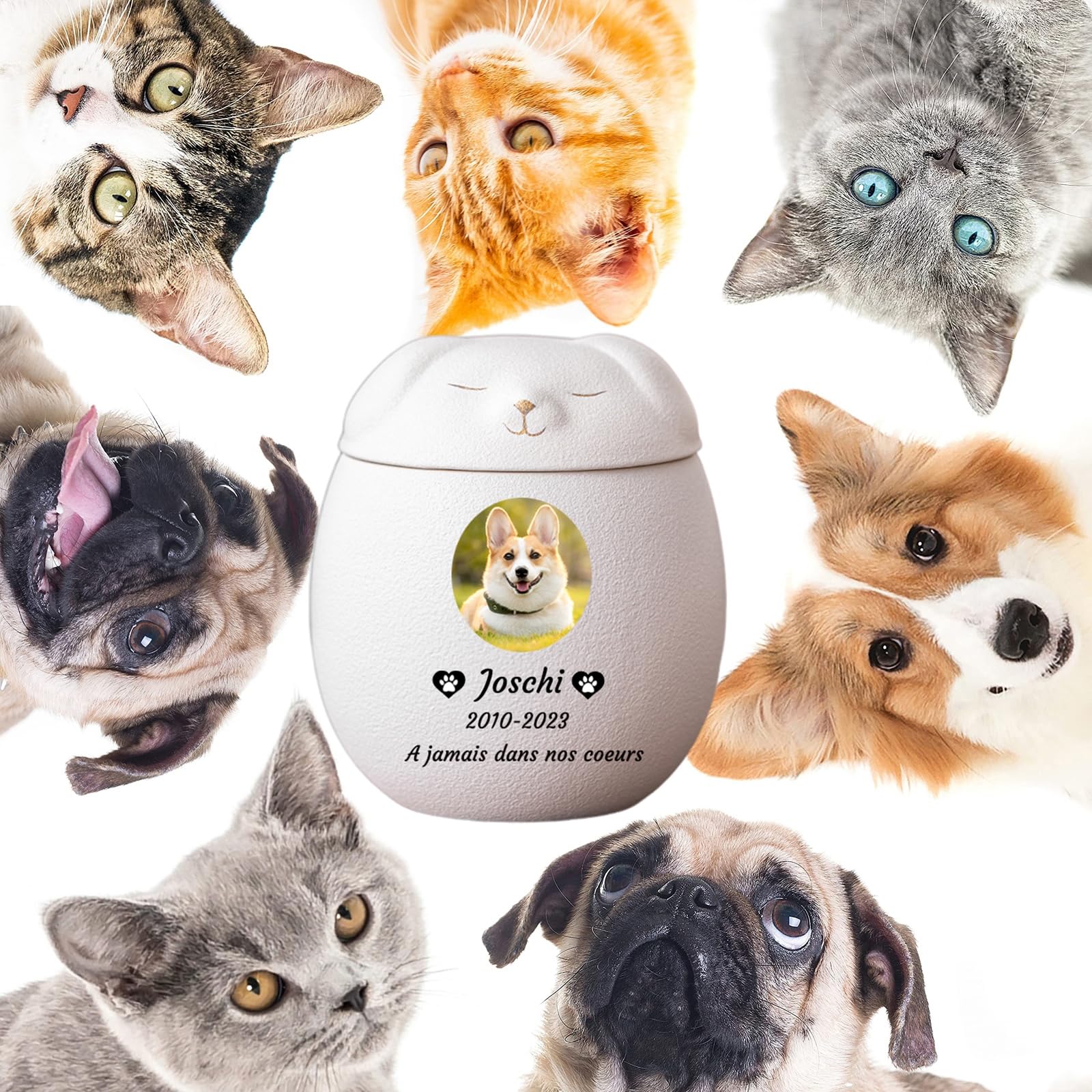 Urnas De Mascotas para Cenizas De Perros, Urnas De Perros Personalizadas para Cenizas, Urna de cerámica para Perro Urnas funerarias para Mascotas,Blanca,Big