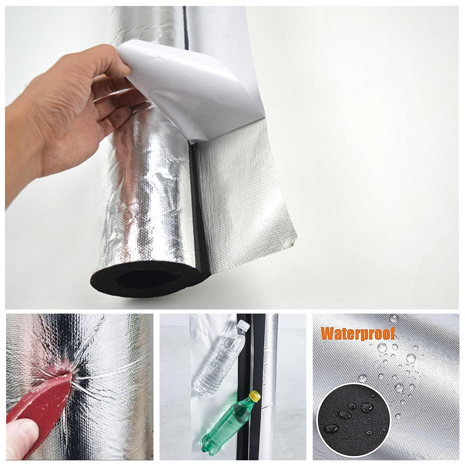 Tubo de Espuma Fundas de Aislamiento Térmico para Tuberías Exteriores Coquilla Aislante de Papel de Aluminio Autoadhesivo Tubo Aislante de Espuma Aire Acondicionado (ID)219mm x (T)30mm x (L)0.9m