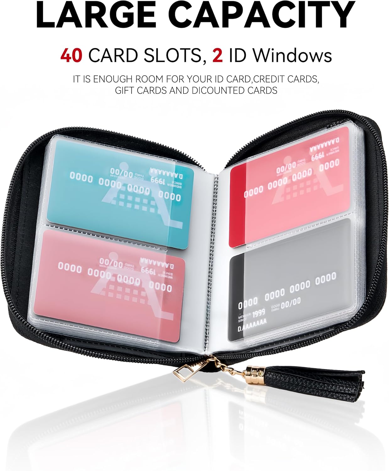 Espera Credit Card Holder Wallet for Women Zipper Leather Card Case RFID Blocking with 40 Card Slots