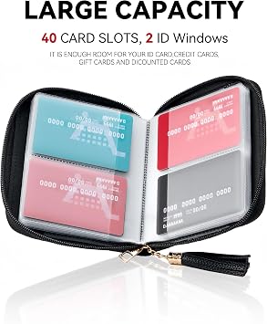 Espera Credit Card Holder Wallet for Women Zipper Leather Card Case RFID Blocking with 40 Card Slots