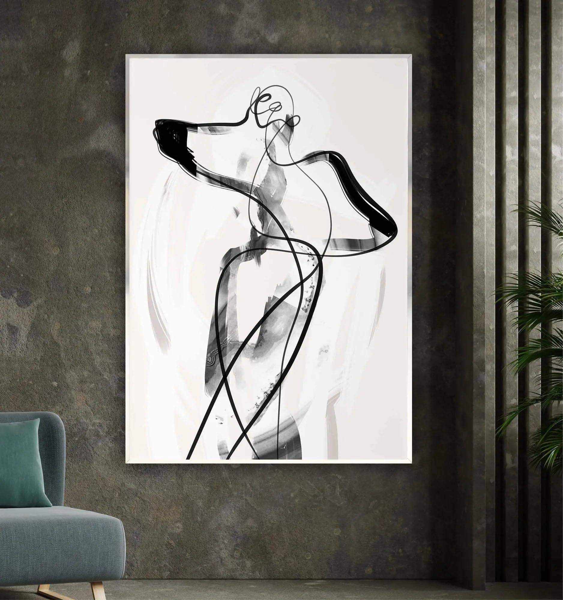 Art mural de salon poster canvas abstrait beige brun 70x100cm chic