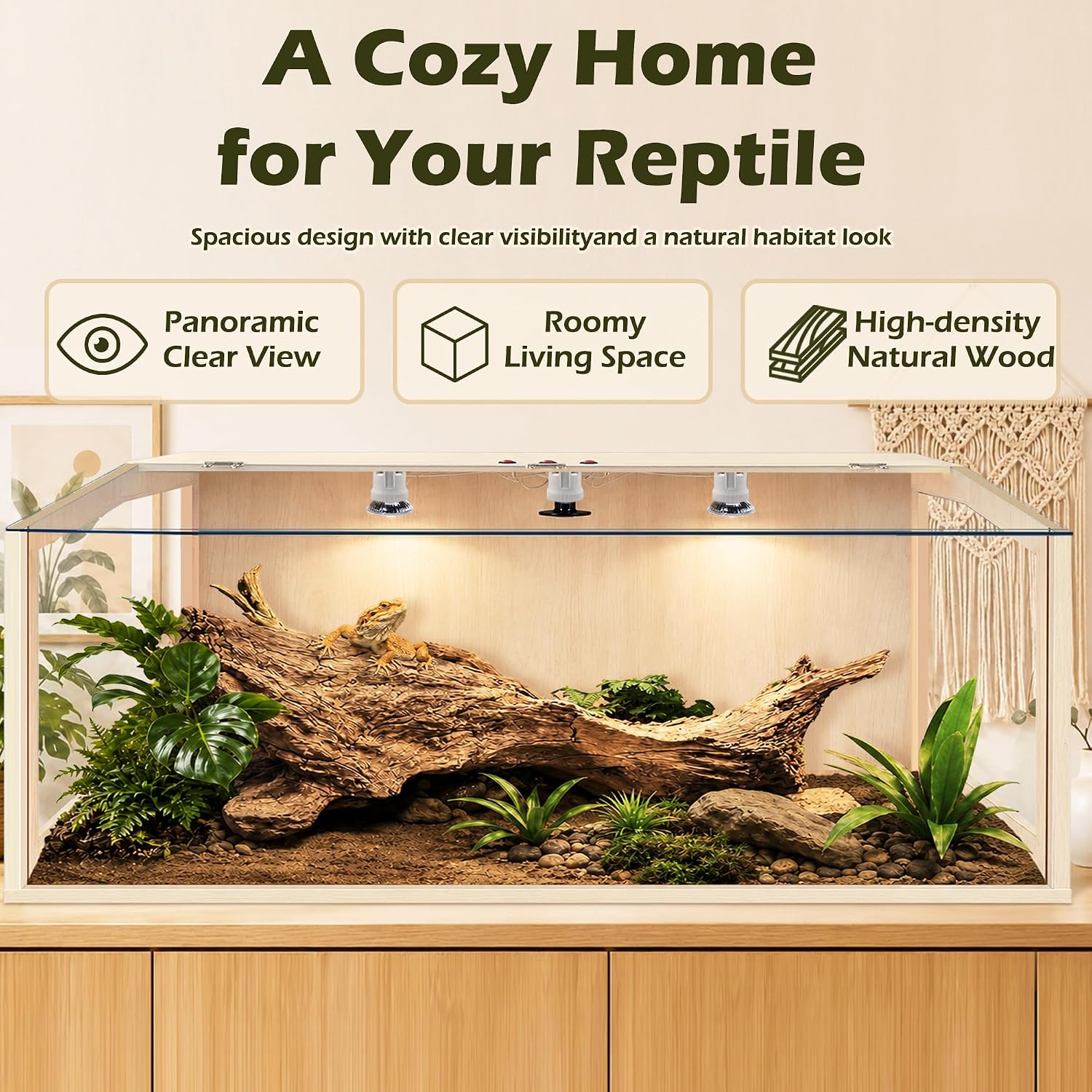 PROLEE Bearded Dragon Tank, Lizard Tank with Clear Tempered Glass Roof, Anti-Scratch Reptile Enclosure, Reptile Tank Built-in Light Fixtures with Switch (48X20X20inch,80 Gallons)