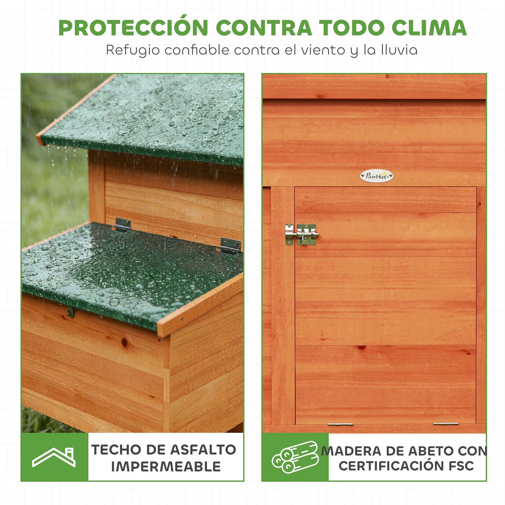 PawHut Gallinero para Exterior de Madera, 113,5x67,5x95,5 cm, para 2 Gallinas, Gallinero con Nido, Bandeja Extraíble, Techo Impermeable, Ventana Deslizante, Rampa, Perchas, Conejera, Naranja