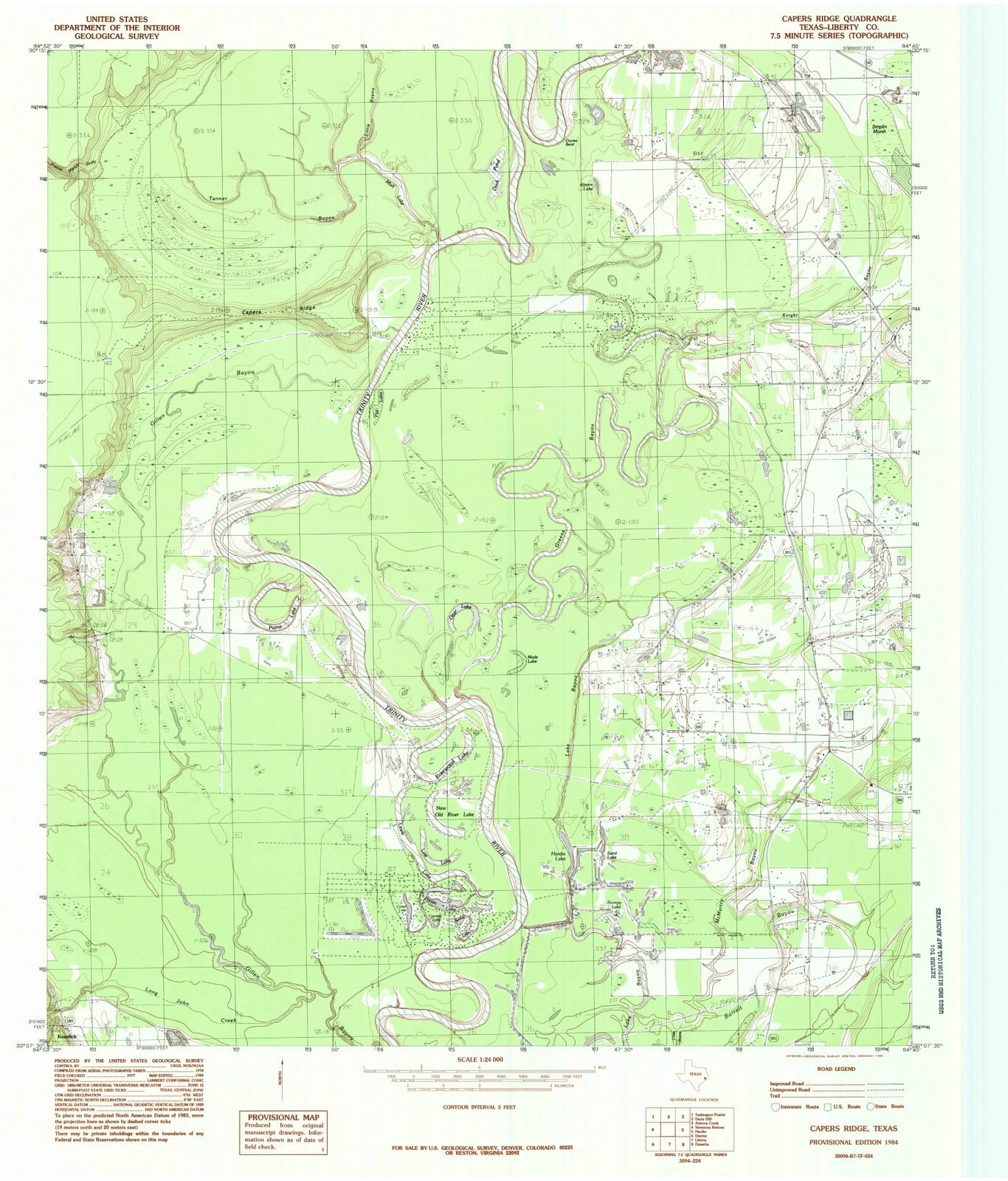 Texas Maps - 1984 Capers Ridge, TX - USGS Historical Topographic Wall Art : 24in x 30in