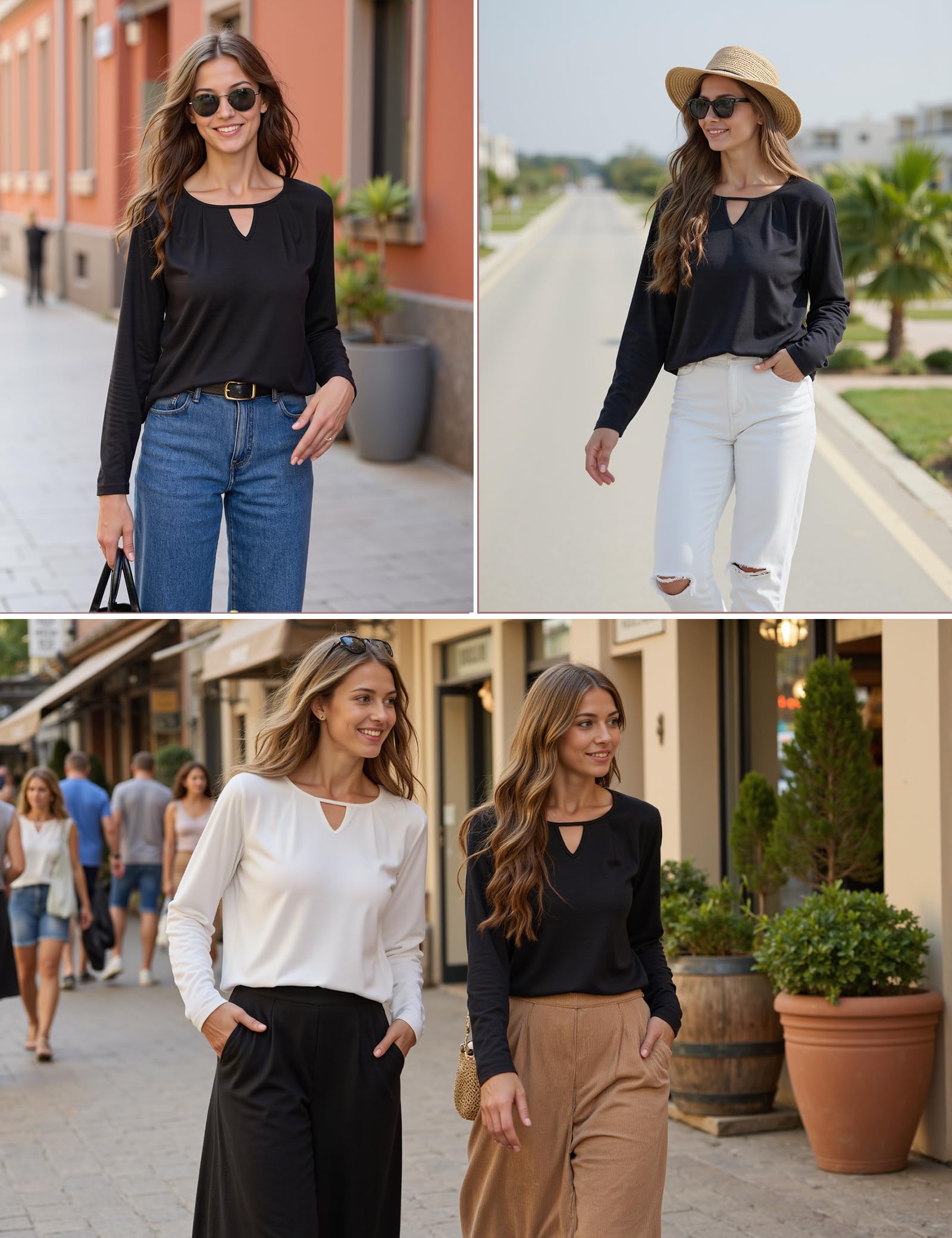 Gyabnw Magliette Maniche Lunghe Donna T Shirt Cotone Elegante Maglietta Girocollo Design Cavo Donna Casual Elegante Top Bluse
