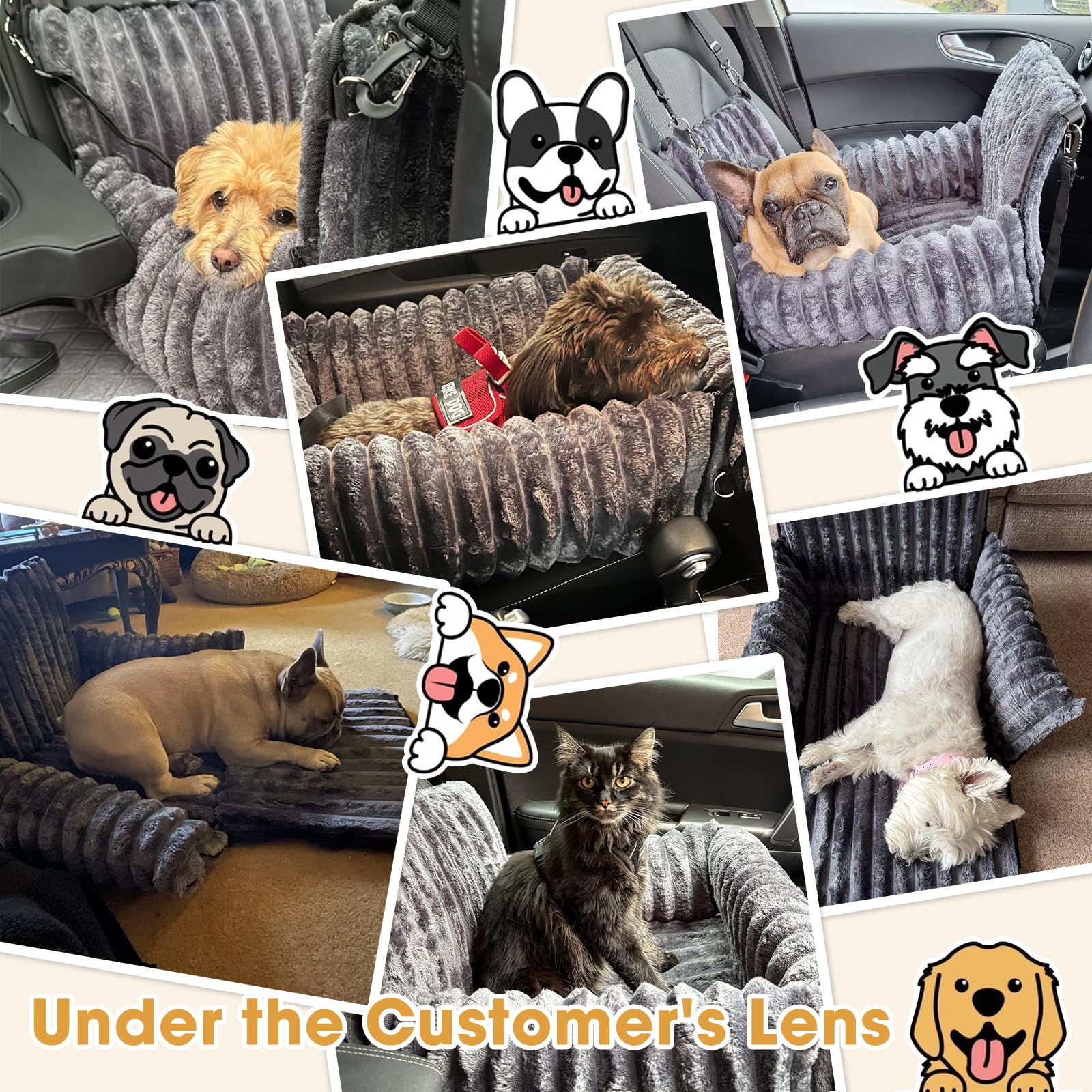 MIXJOY Dog Car Seat with Thick Cushion for Dogs&Cats Under 40lbs, Dog Booster Seats Dog Car Bed with Memory Foam to Prevent Carsick, Detachable Washable Pet Car Seat with 3 Safety Belts(Grey) — view 7
