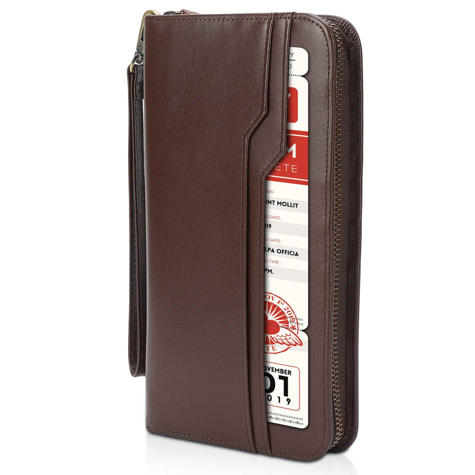 Polare Full Grain Leather Family Travel Passport Wallet and Documents Organizer RFID Blocking Case Holder Fits 6 Passports for Men and Women