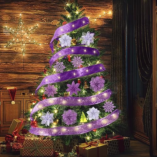 Miniatura 32 de RECUTMS 10 paquetes de flores de Pascua artificiales con purpurina para decoración de bodas, árbol de Navidad, Año Nuevo, guirnalda de Navidad