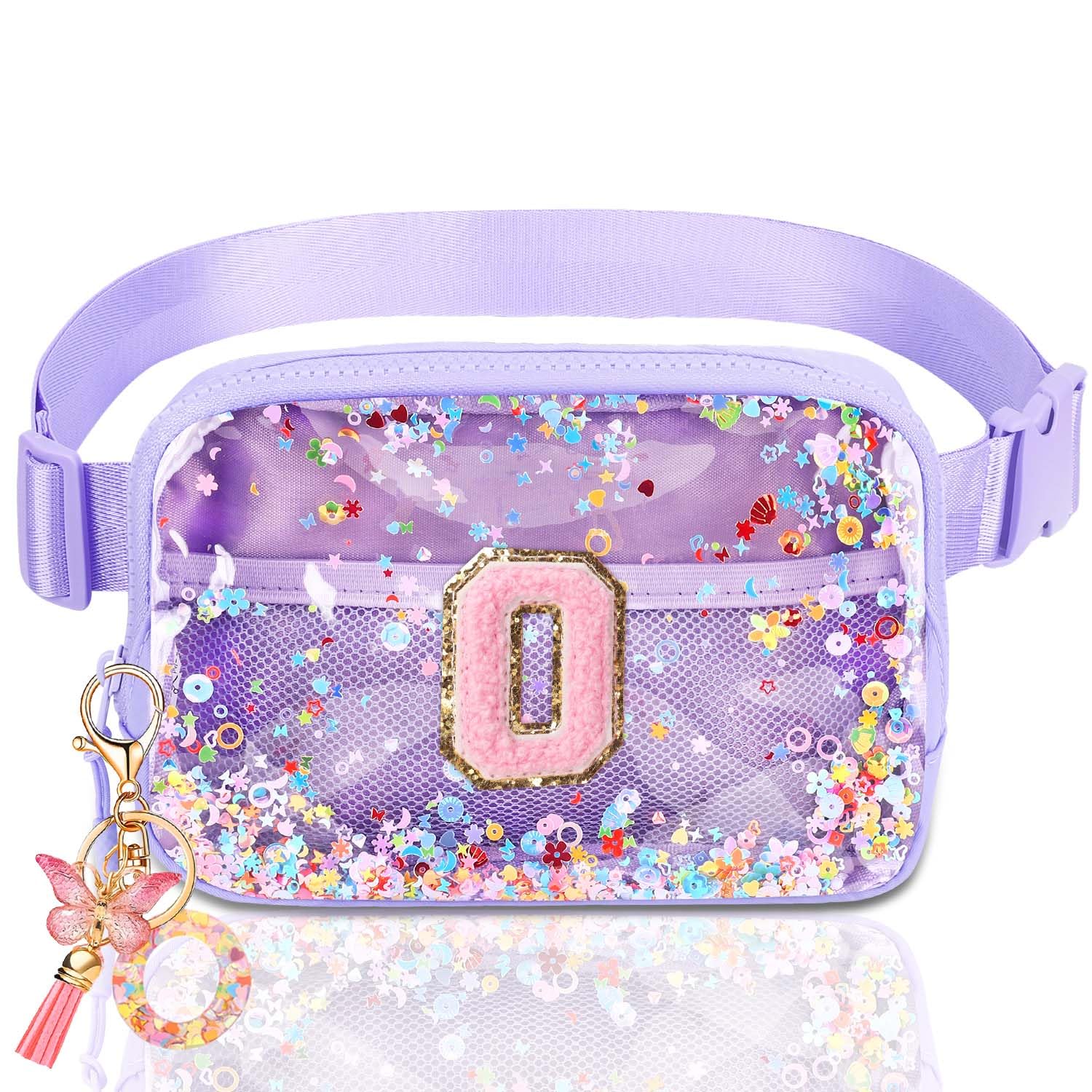 Initial Fanny Pack for Girls - Belt Bag for Teens Kid Teen Girl Kid Birthday Gift Clear Purple O